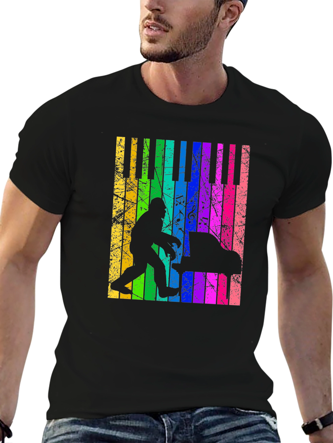 Bigfoot Piano T-Shirt - Rainbow Keyboard Design
