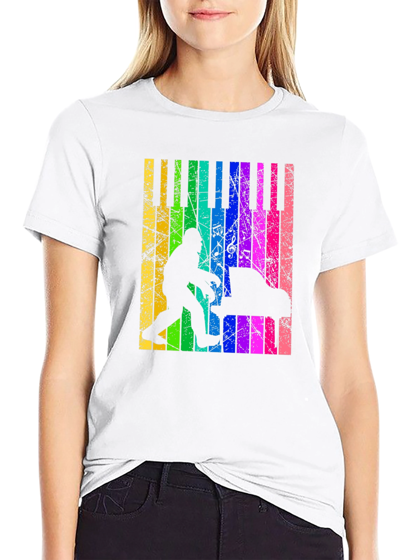 Bigfoot Piano T-Shirt - Rainbow Keyboard Design