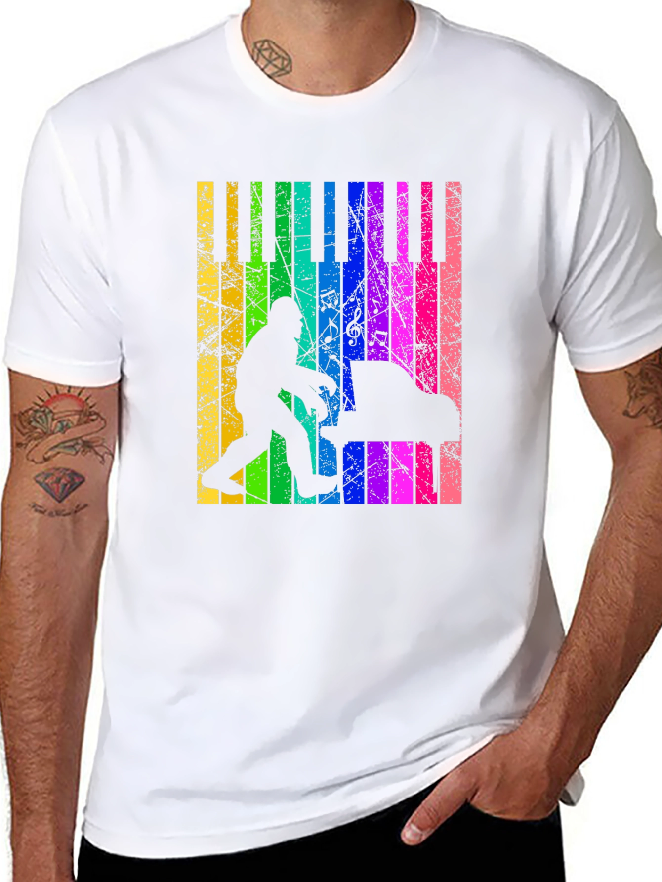 Bigfoot Piano T-Shirt - Rainbow Keyboard Design