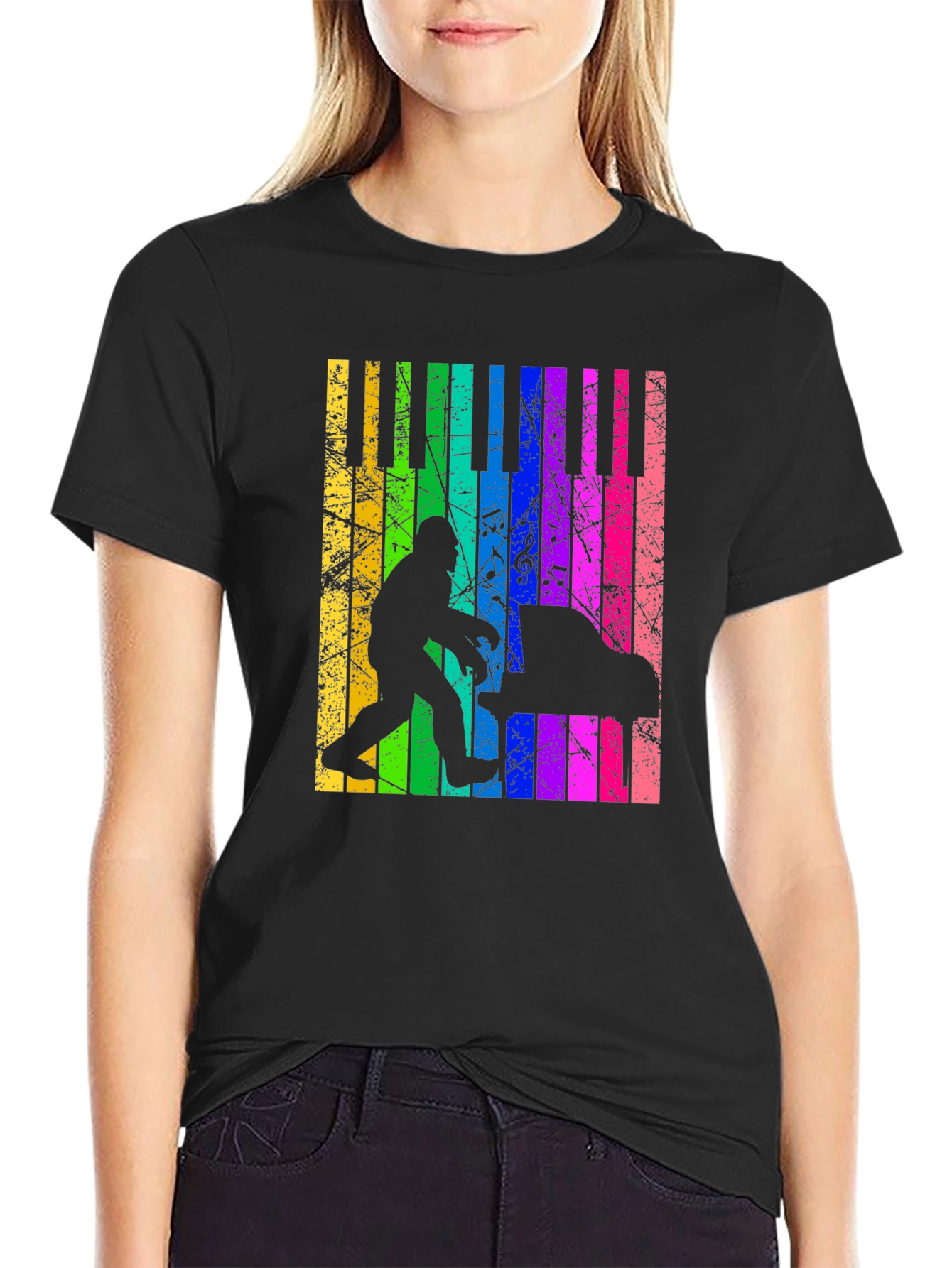 Bigfoot Piano T-Shirt - Rainbow Keyboard Design