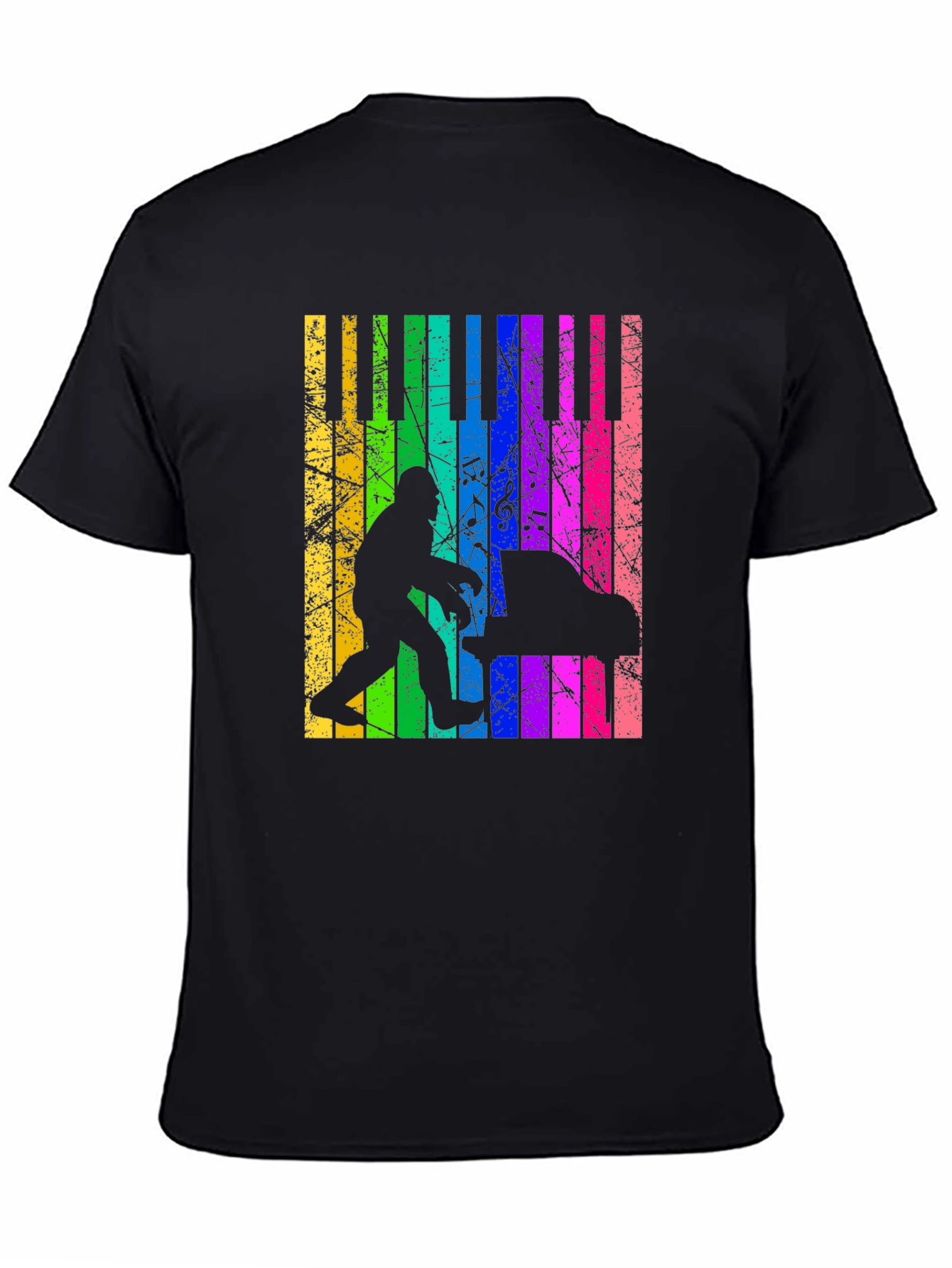 Bigfoot Piano T-Shirt - Rainbow Keyboard Design