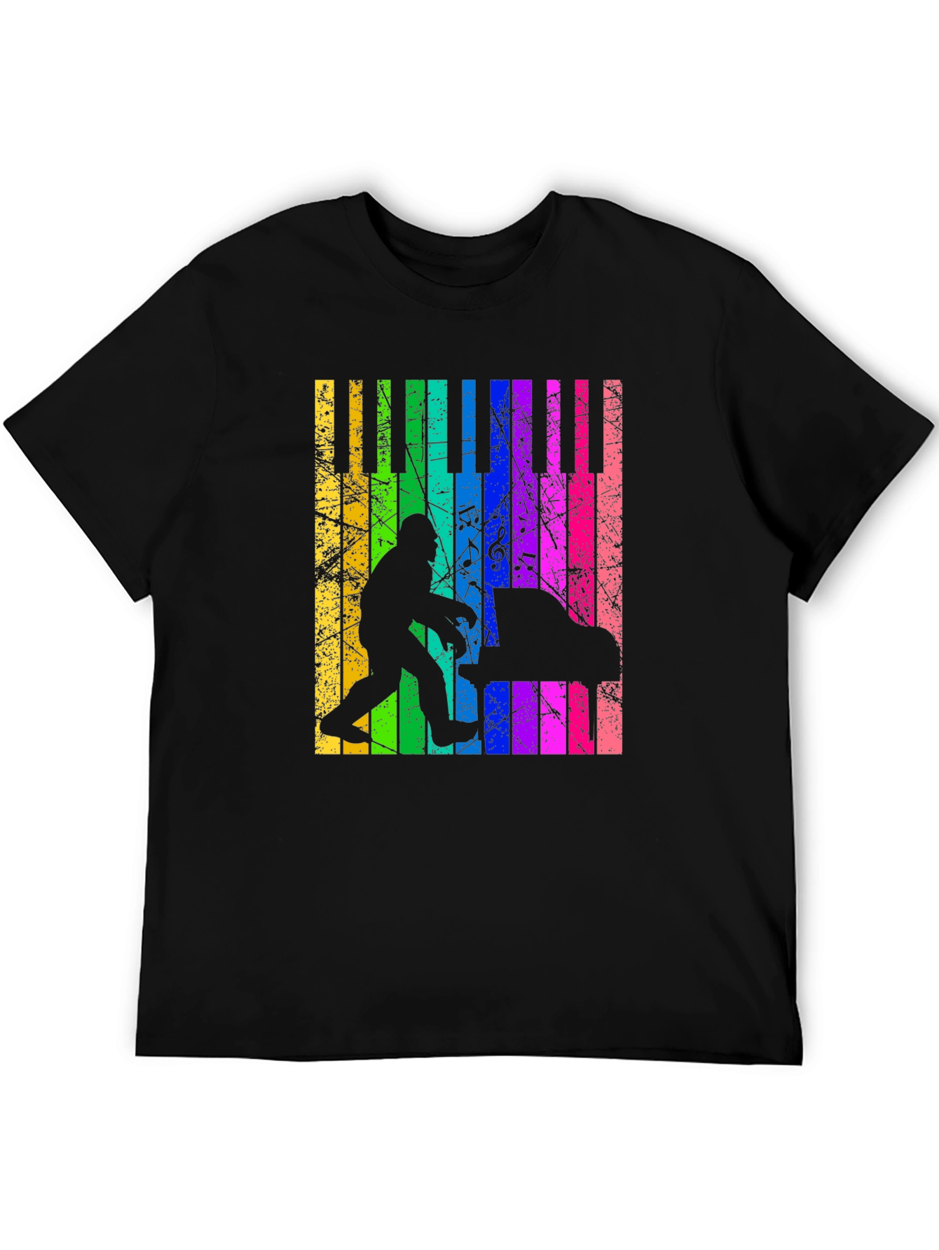 Bigfoot Piano T-Shirt - Rainbow Keyboard Design
