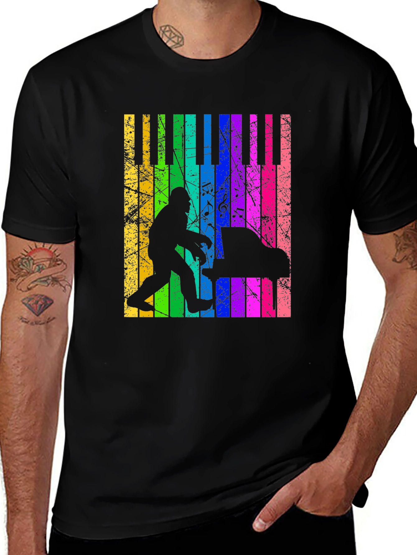 Bigfoot Piano T-Shirt - Rainbow Keyboard Design