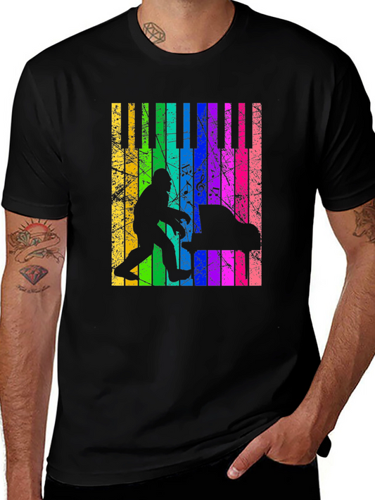 Bigfoot Piano T-Shirt - Rainbow Keyboard Design