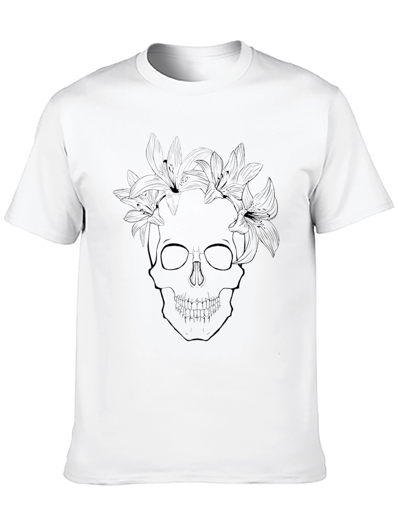 Floral Skull Graphic Tee - Stylish Black T-Shirt