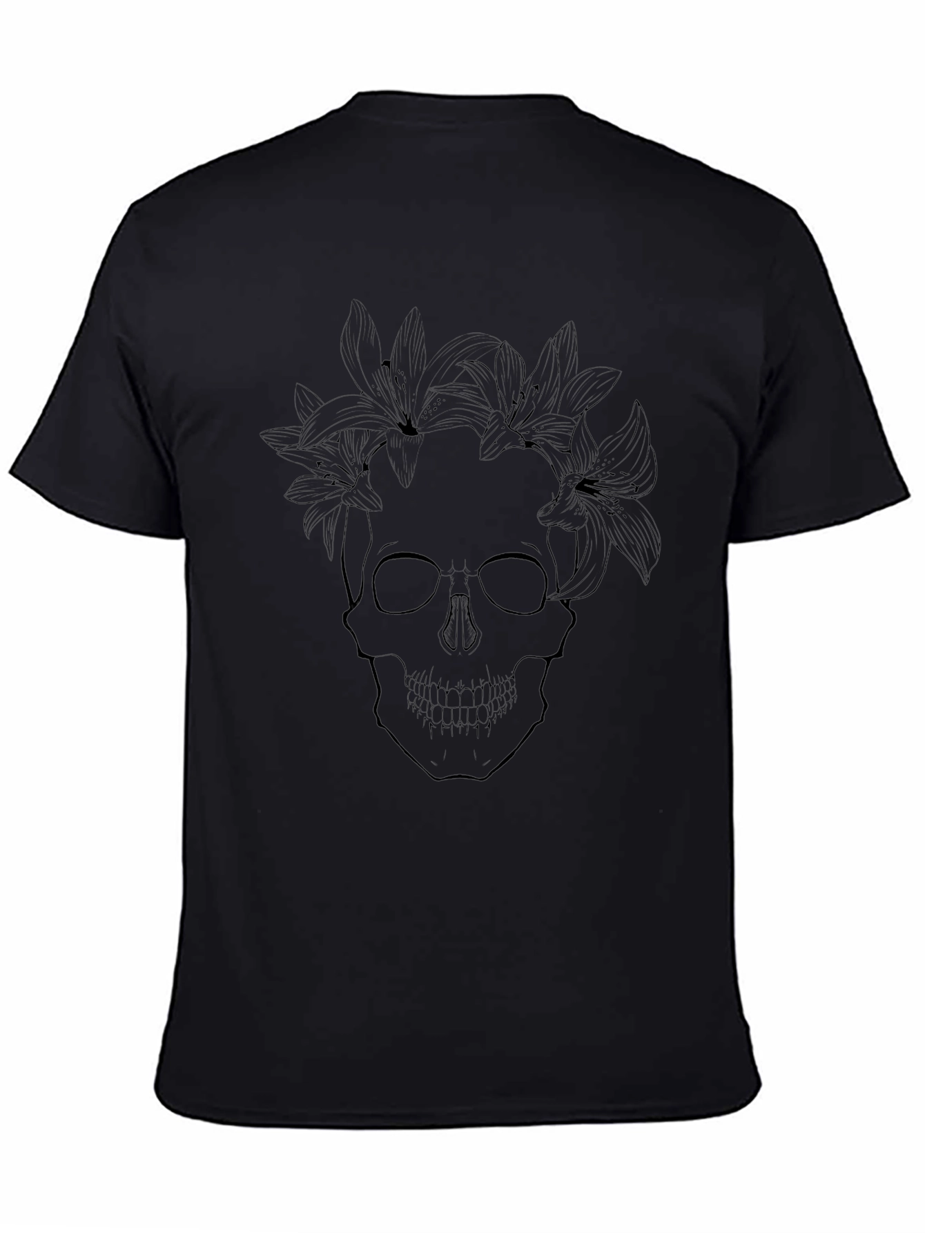 Floral Skull Graphic Tee - Stylish Black T-Shirt