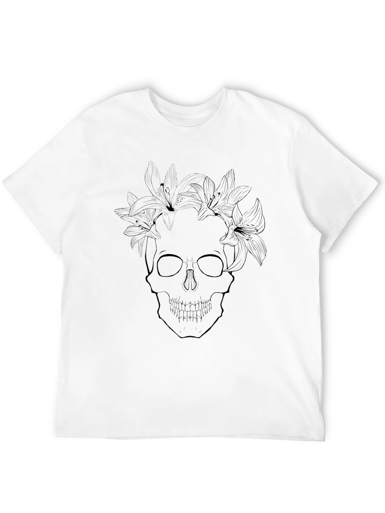 Floral Skull Graphic Tee - Stylish Black T-Shirt