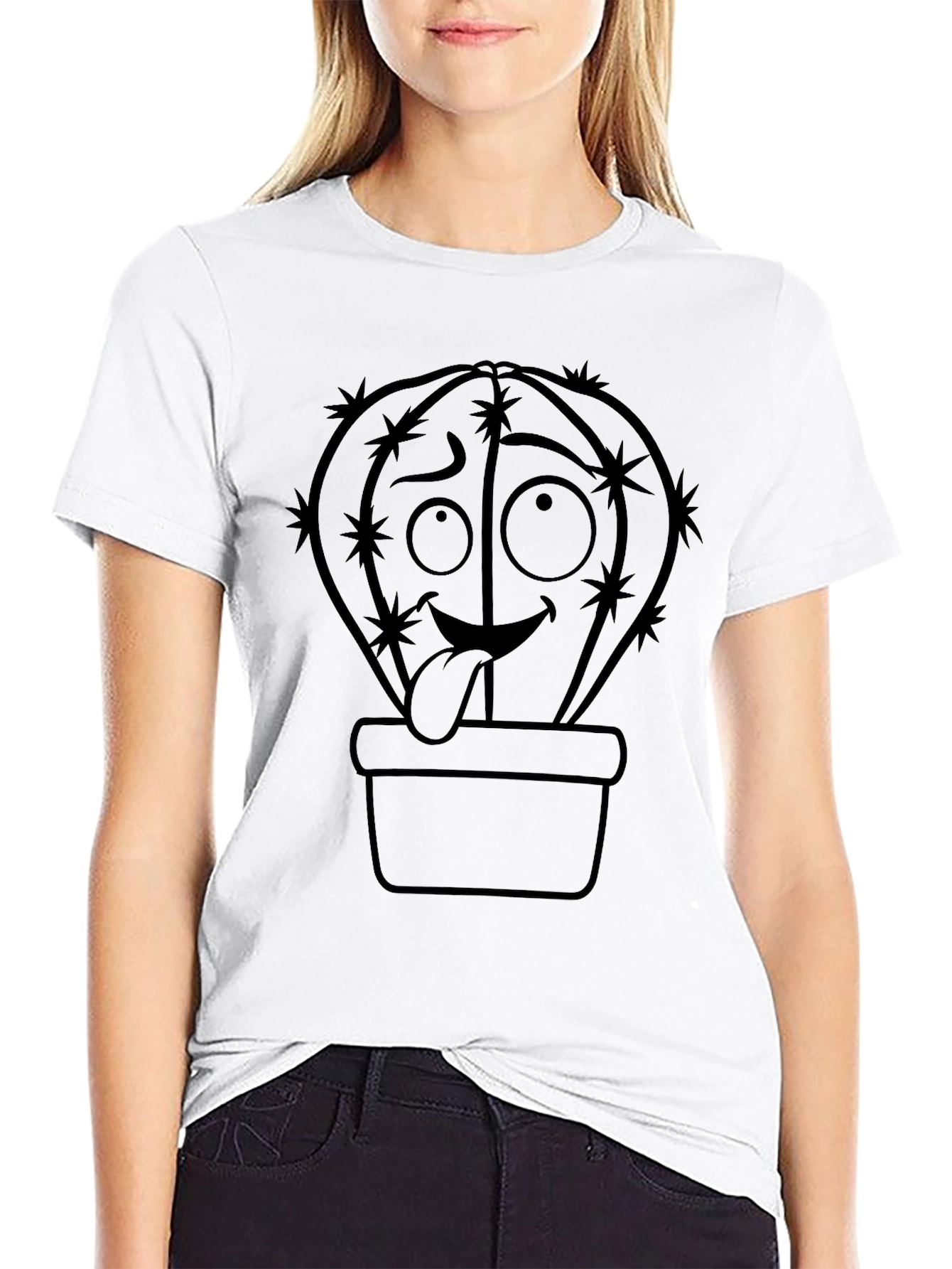Funny Cactus Tongue T-Shirt - Black Cotton Blend