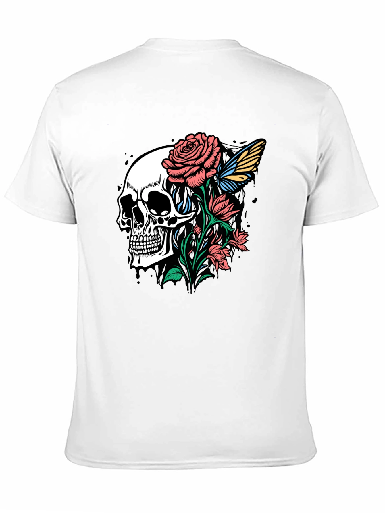 Skull and Roses Graphic Print Black T-Shirt