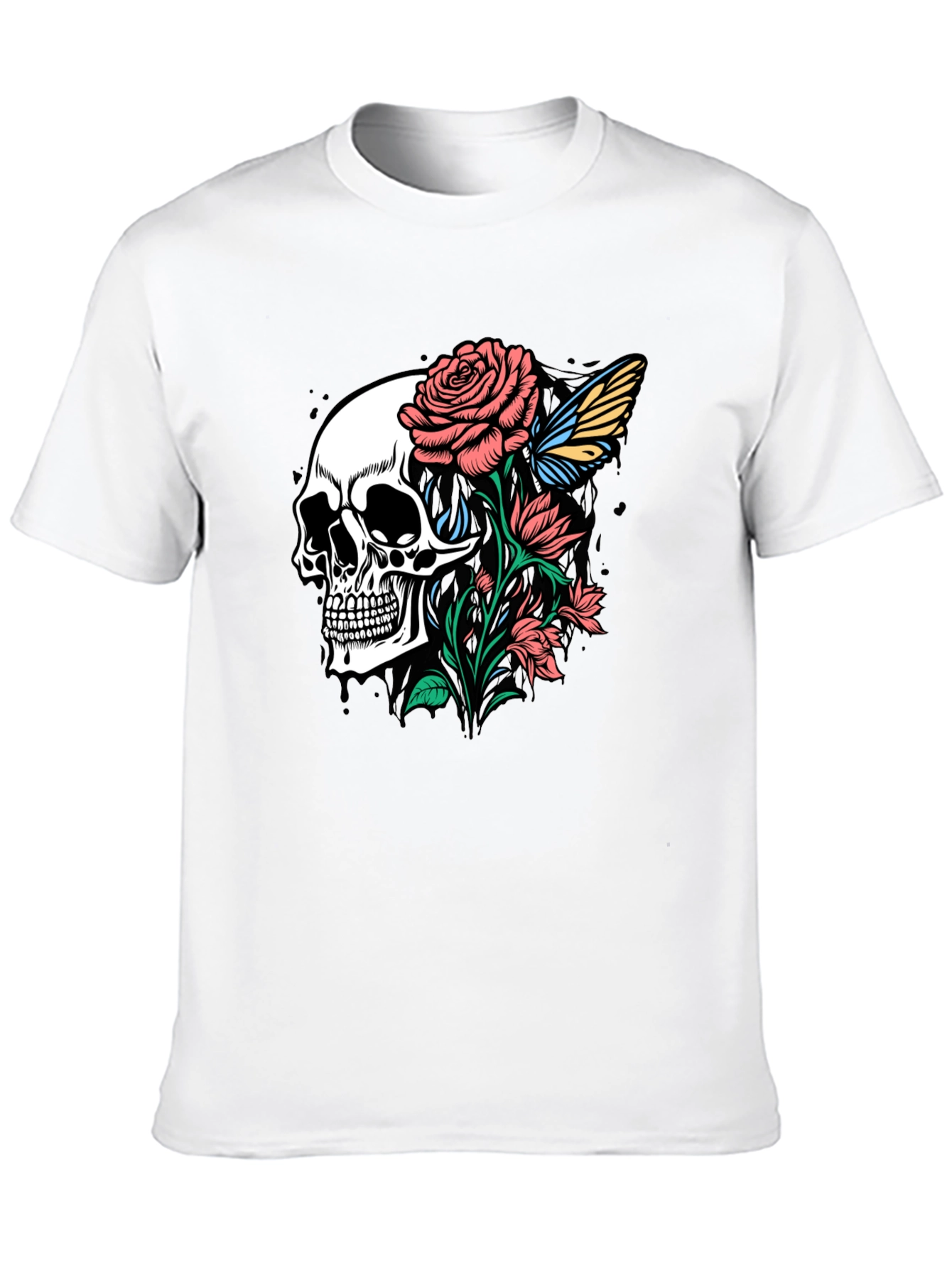 Skull and Roses Graphic Print Black T-Shirt