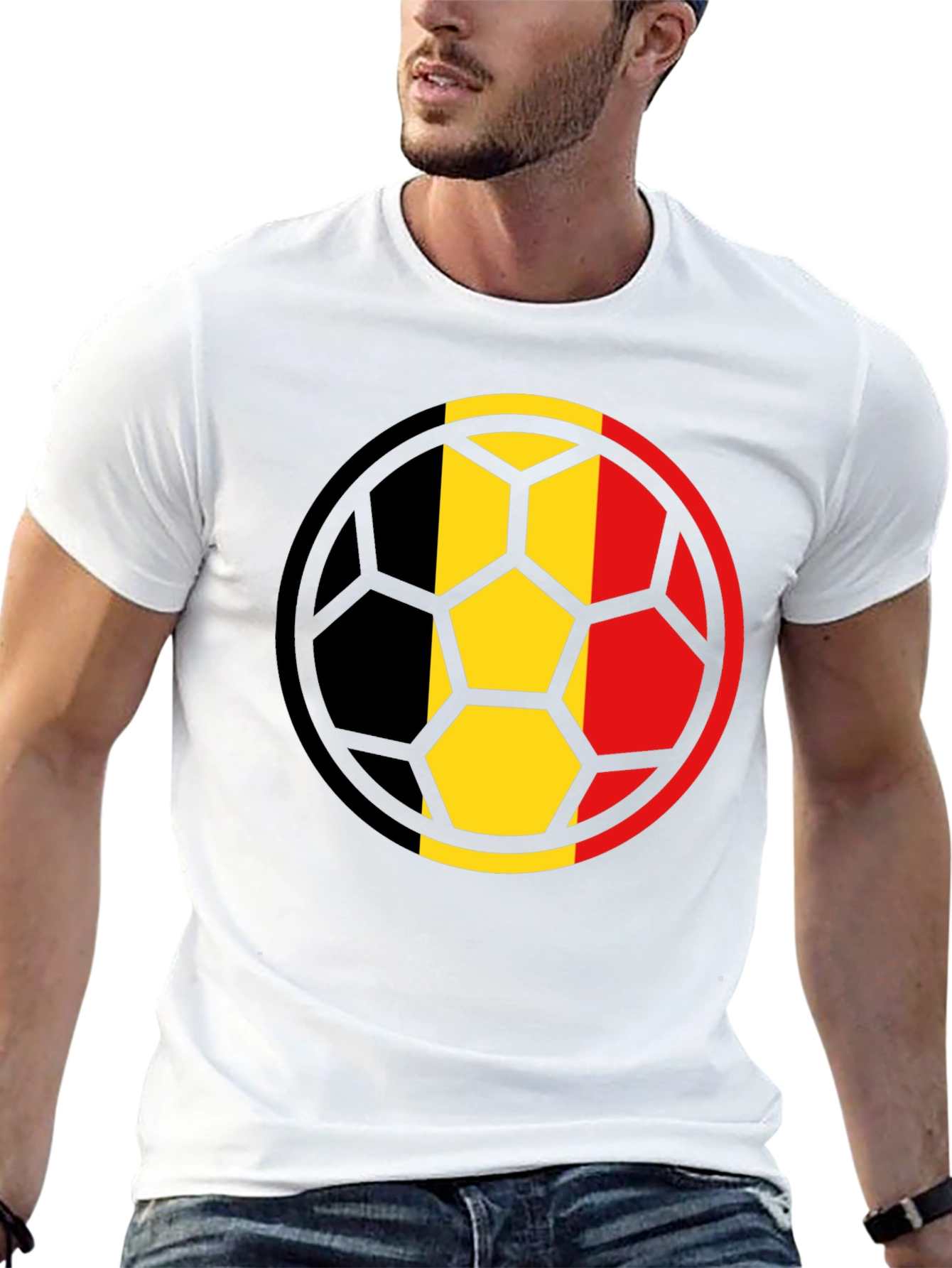 Belgium Flag Soccer Ball Black T-Shirt