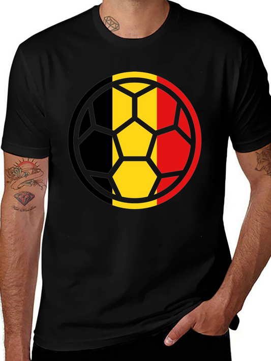 Belgium Flag Soccer Ball Black T-Shirt