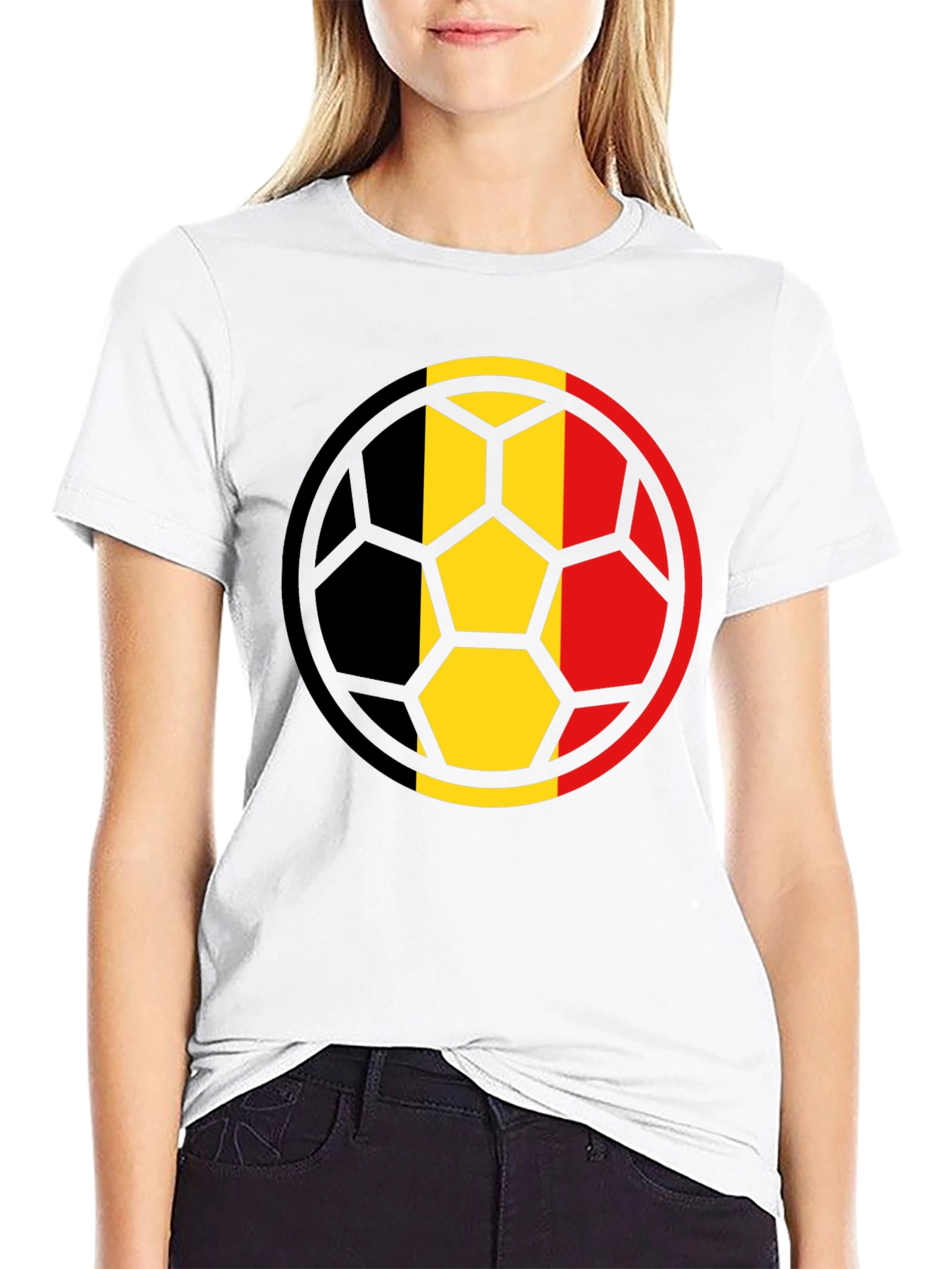 Belgium Flag Soccer Ball Black T-Shirt
