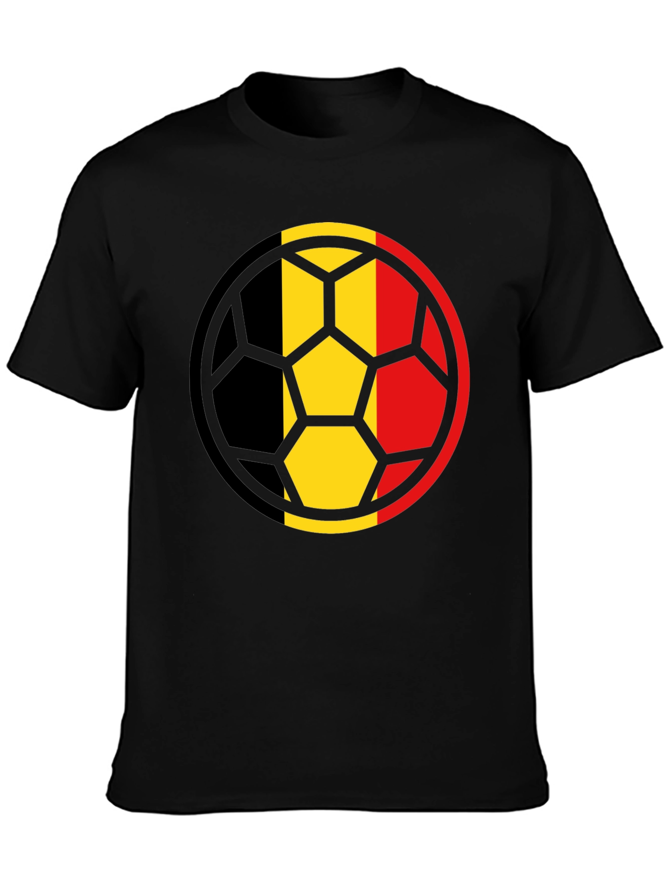 Belgium Flag Soccer Ball Black T-Shirt