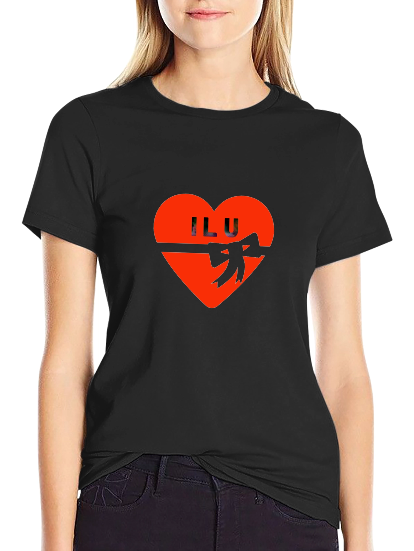 ILU Heart Valentines Day Graphic Tee - Black