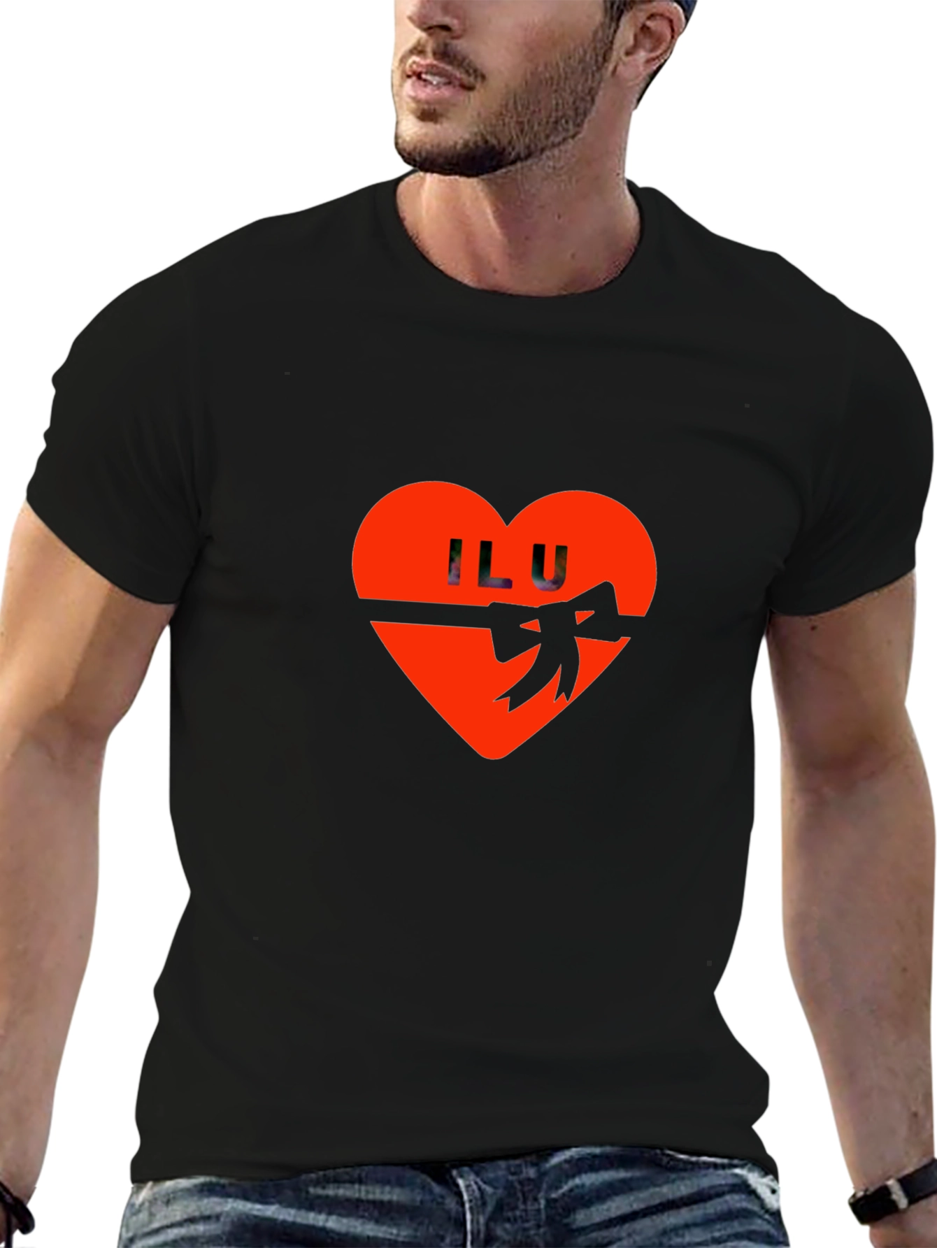 ILU Heart Valentines Day Graphic Tee - Black