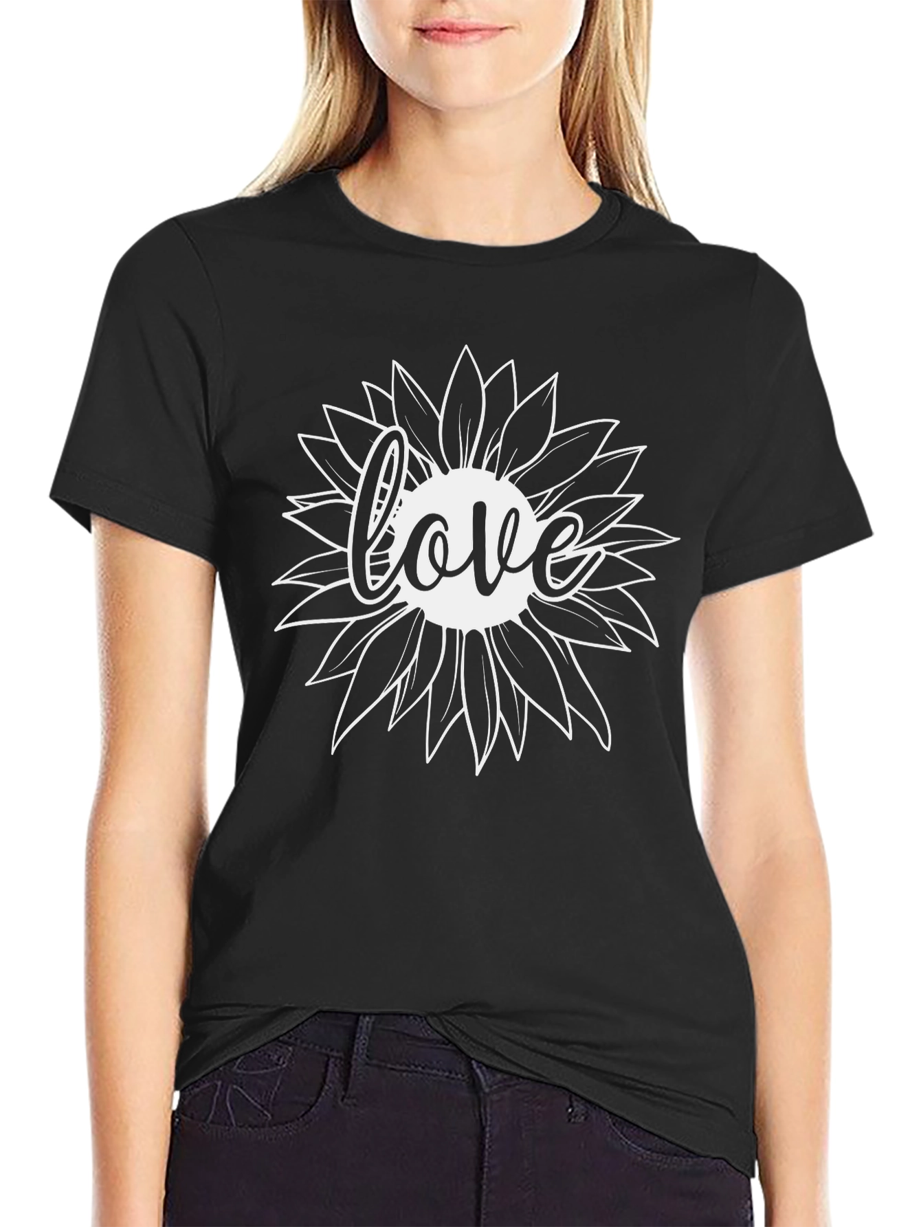 Love Sunflower Black T-Shirt