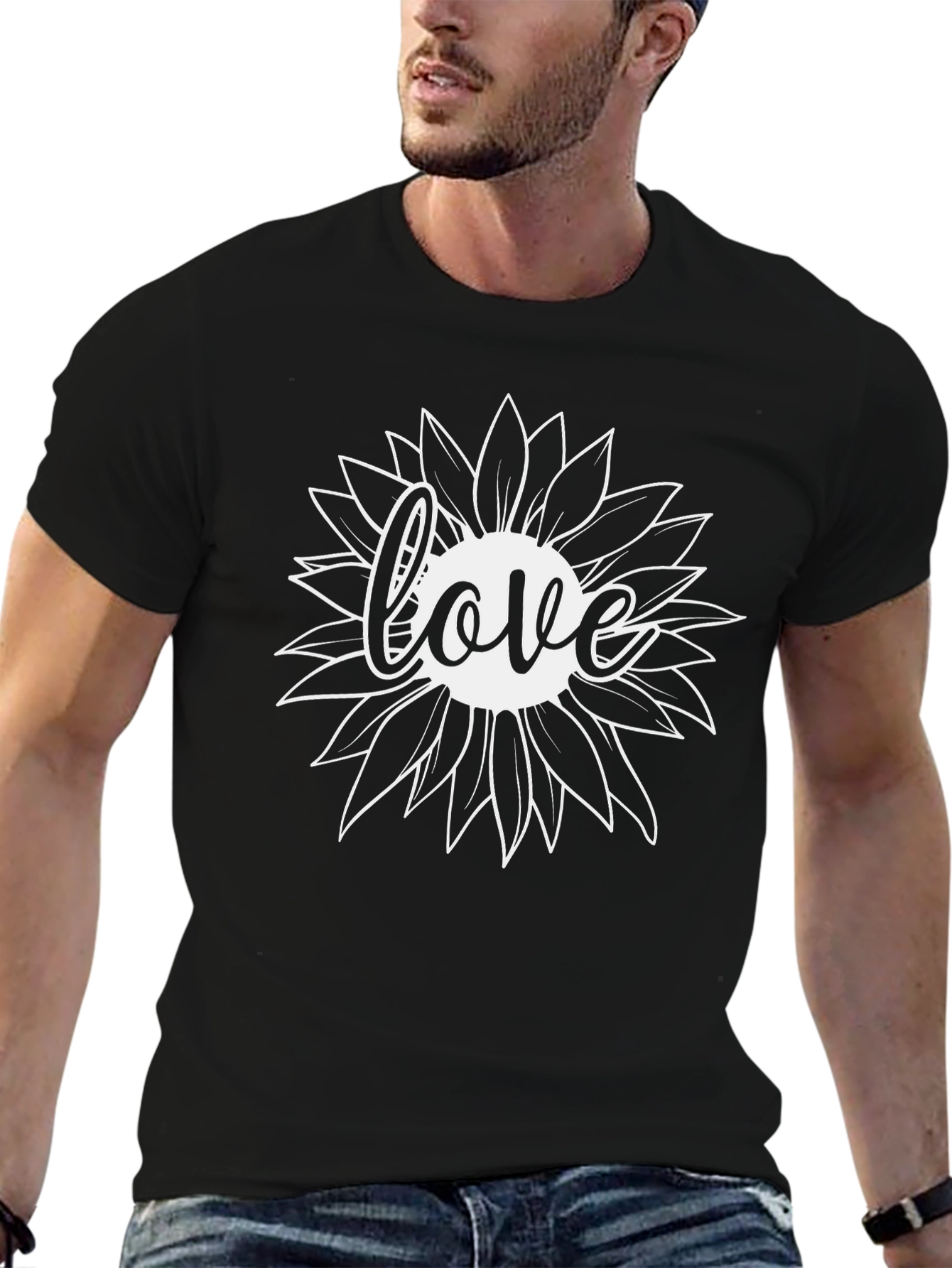 Love Sunflower Black T-Shirt