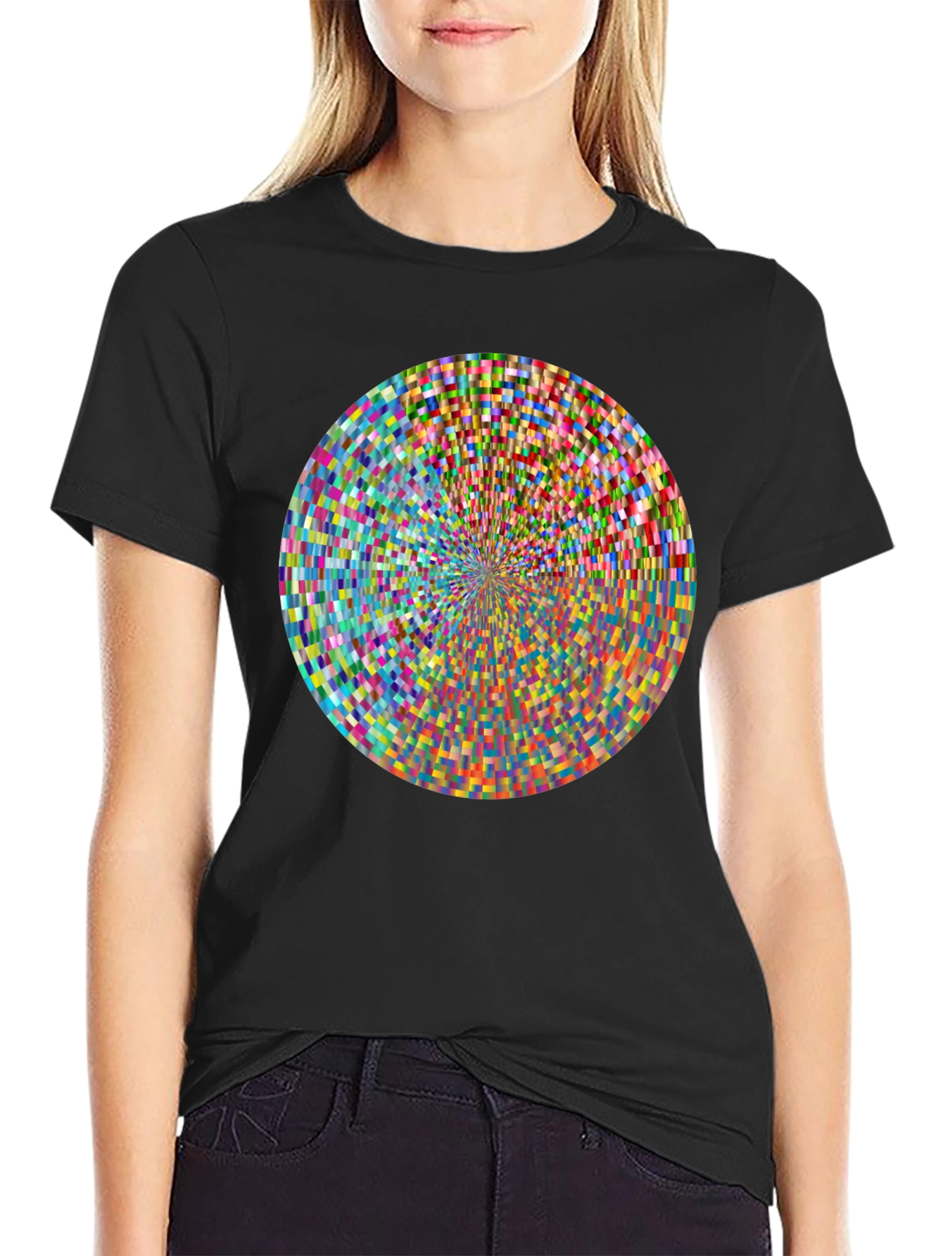 Geometric Pixel Circle Graphic Print T-Shirt