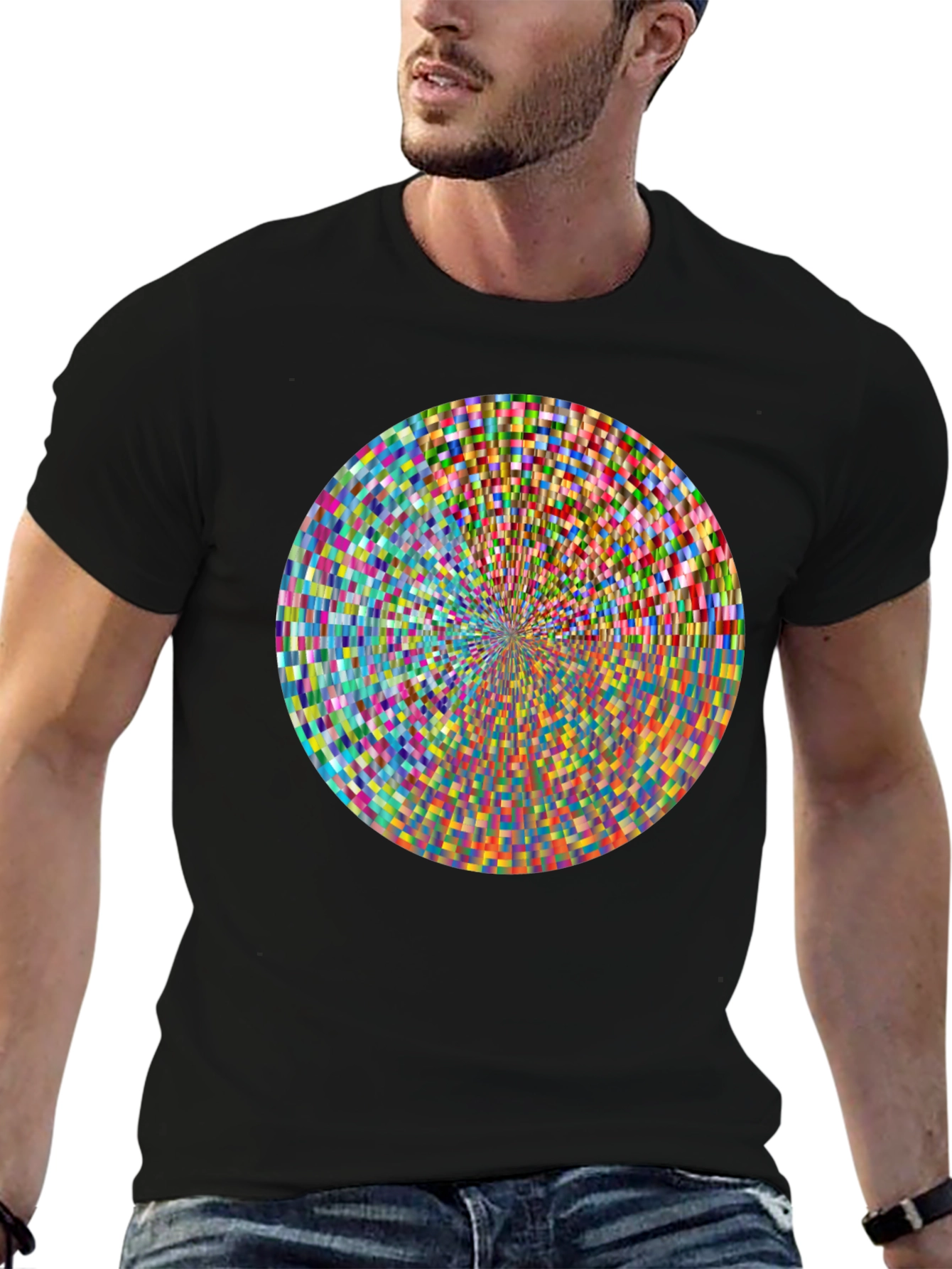 Geometric Pixel Circle Graphic Print T-Shirt