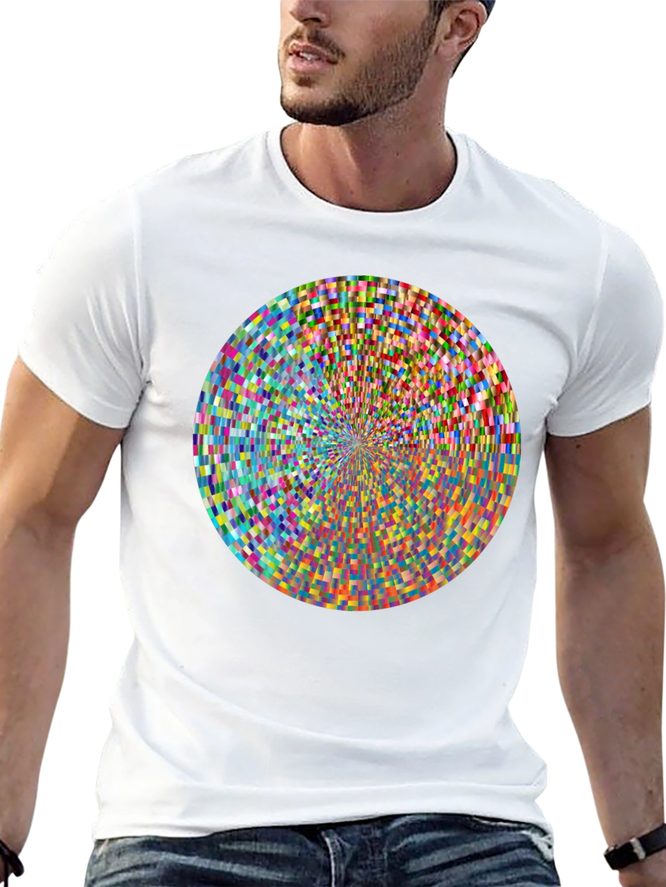 Geometric Pixel Circle Graphic Print T-Shirt