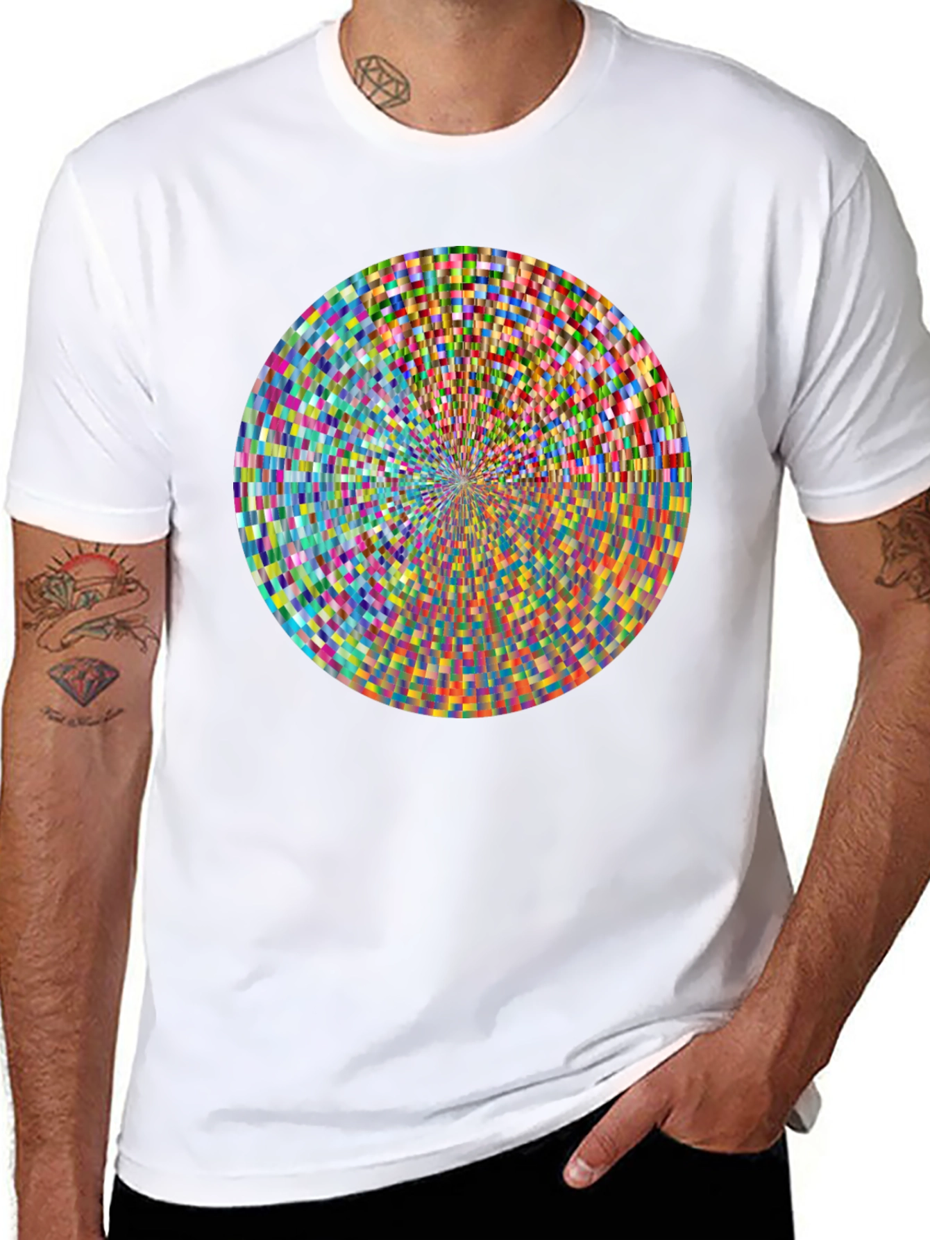 Geometric Pixel Circle Graphic Print T-Shirt