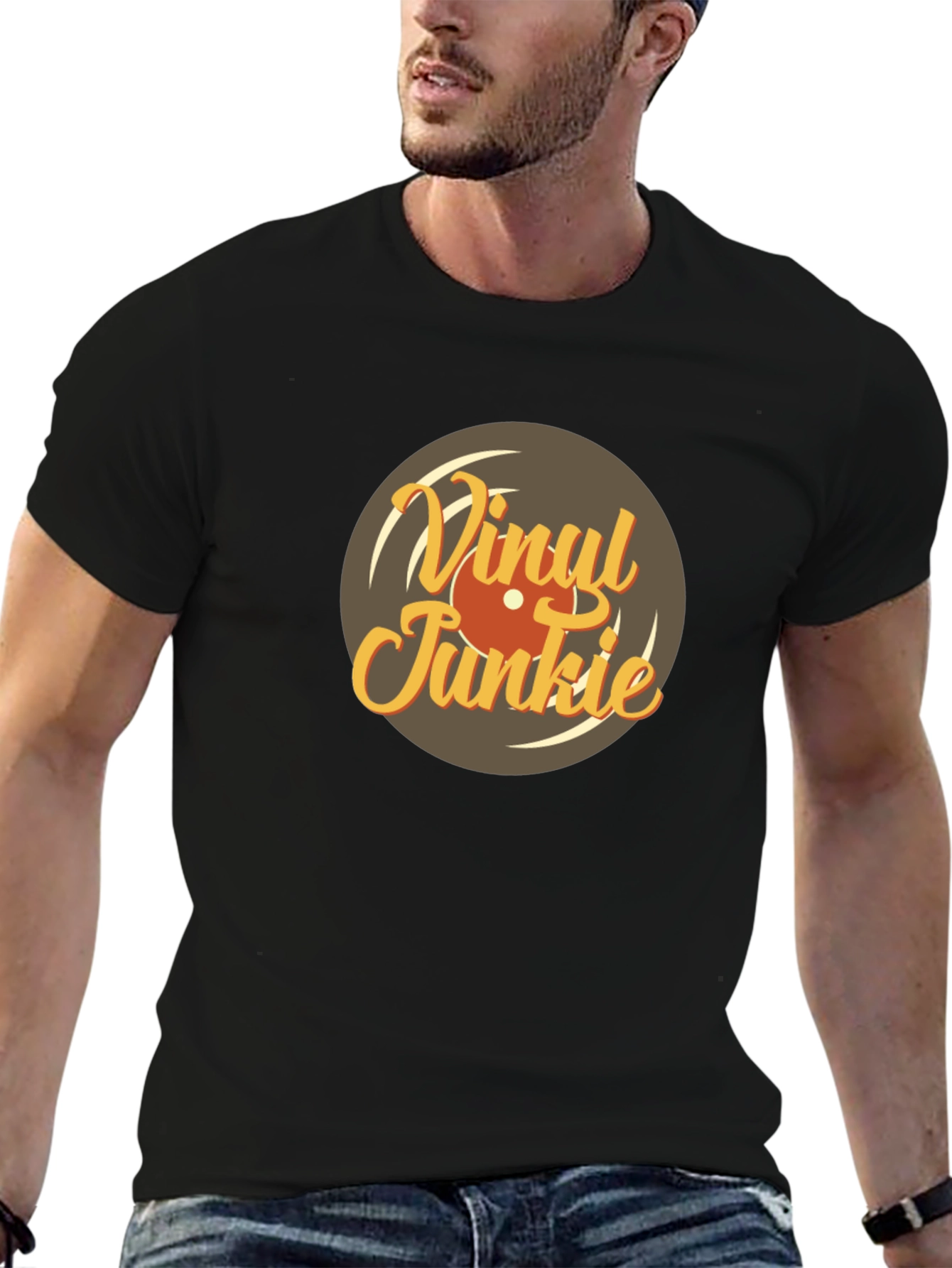 Vinyl Junkie Graphic Tee - Retro Music Lover T-Shirt