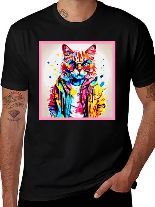 Cool Cat Graphic Tee - Colorful Art Design