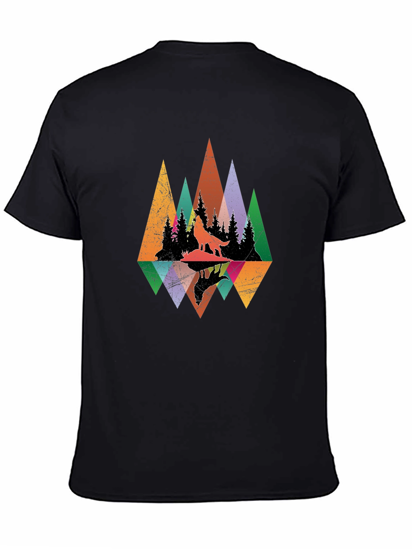 Wolf Silhouette Forest Graphic Tee - Black