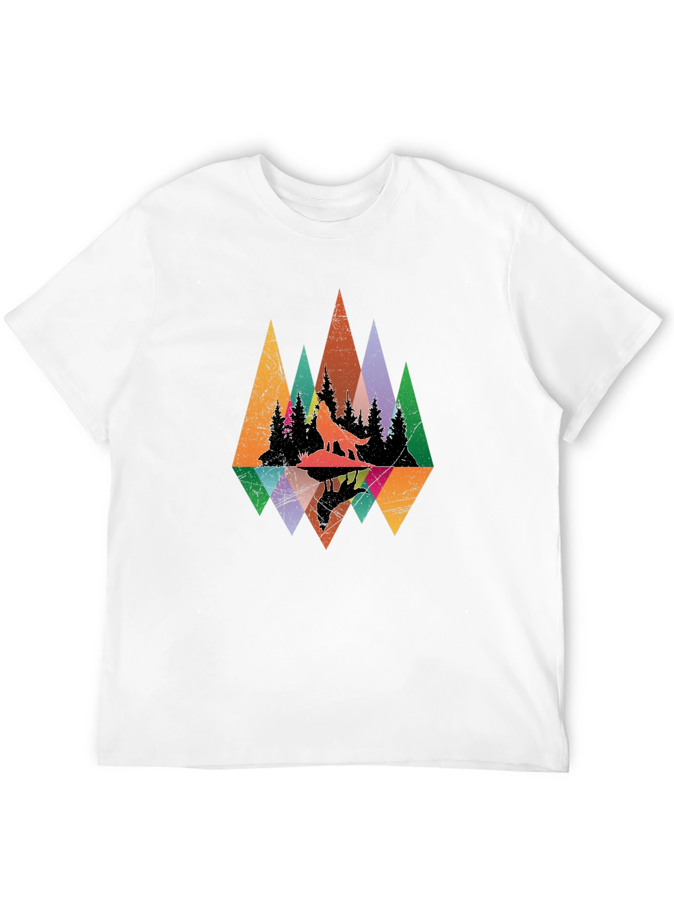 Wolf Silhouette Forest Graphic Tee - Black