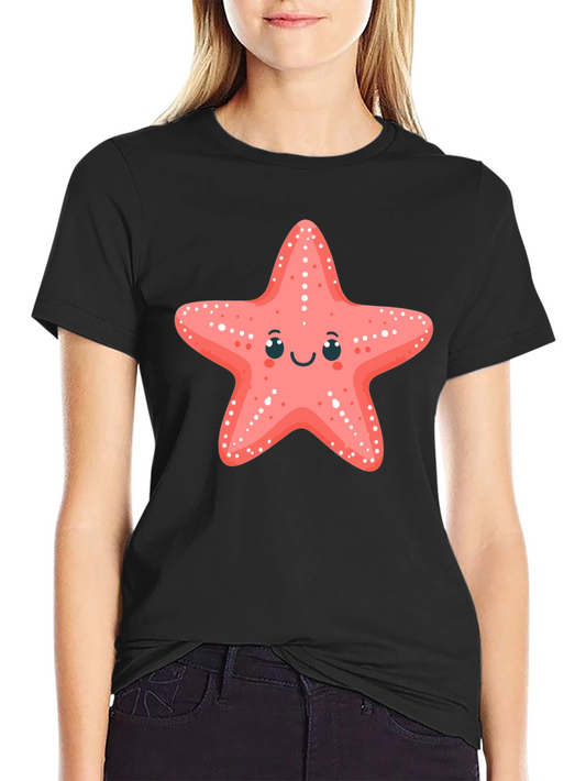 Cute Starfish Graphic Tee - Black Cotton T-Shirt
