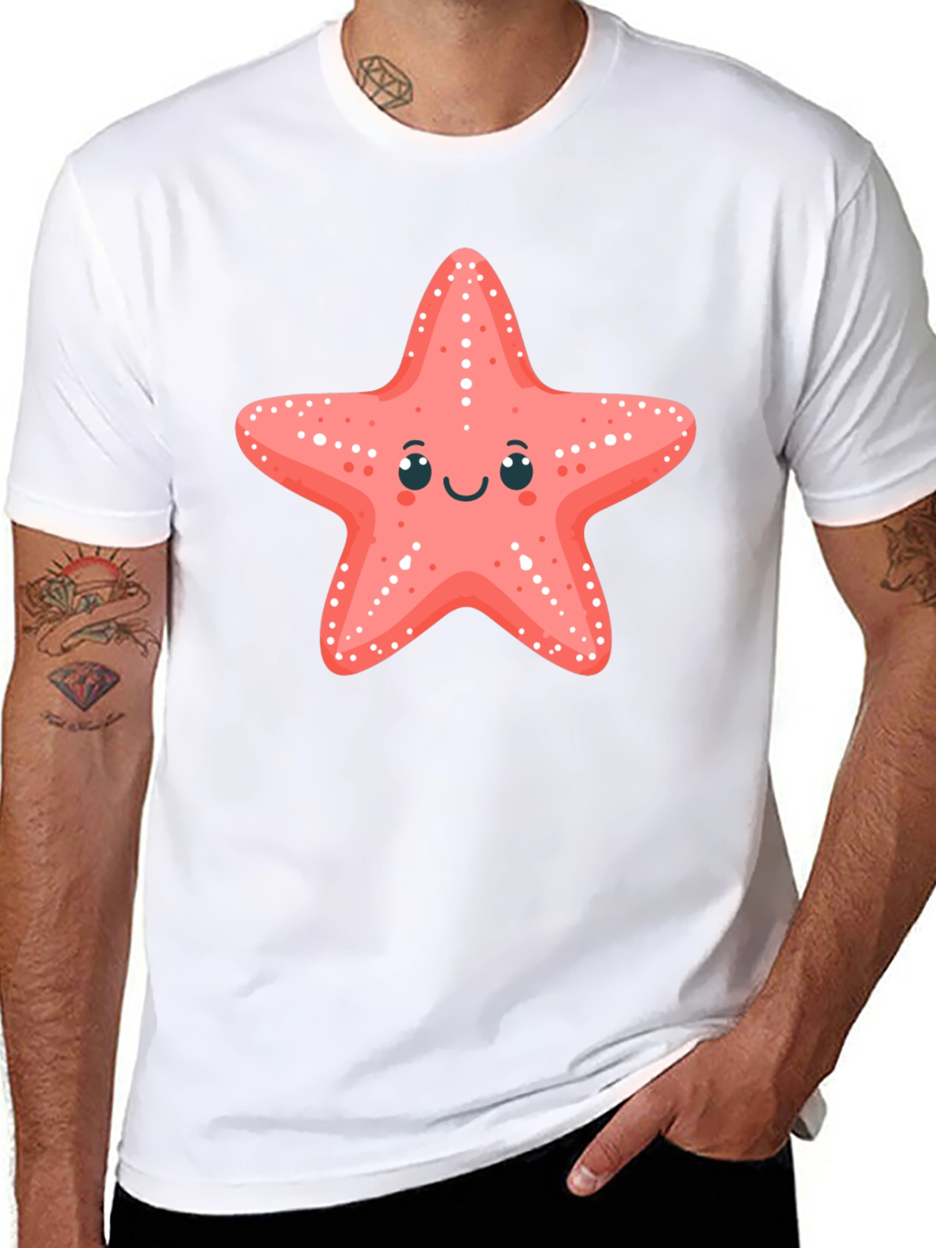 Cute Starfish Graphic Tee - Black Cotton T-Shirt