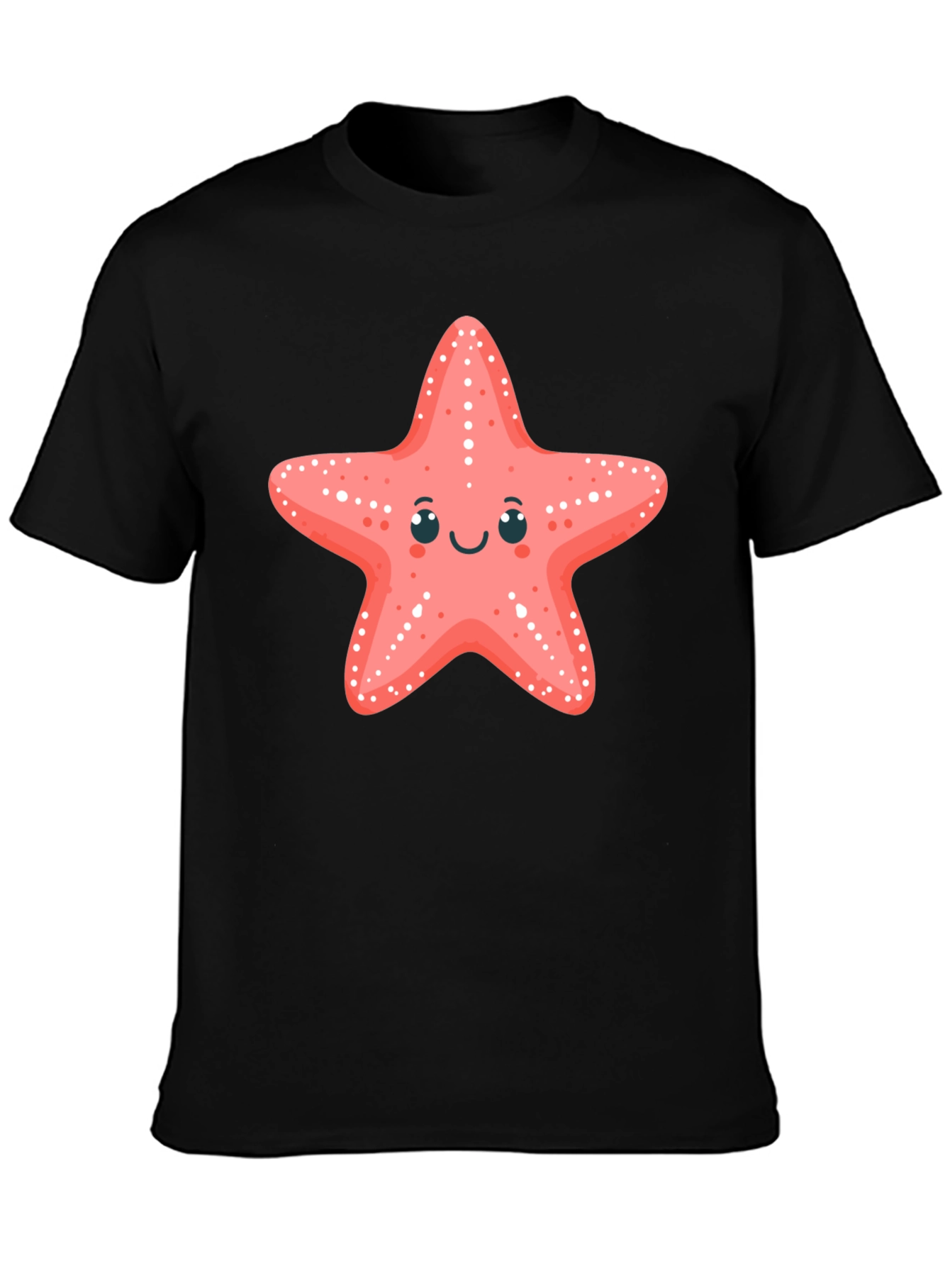 Cute Starfish Graphic Tee - Black Cotton T-Shirt