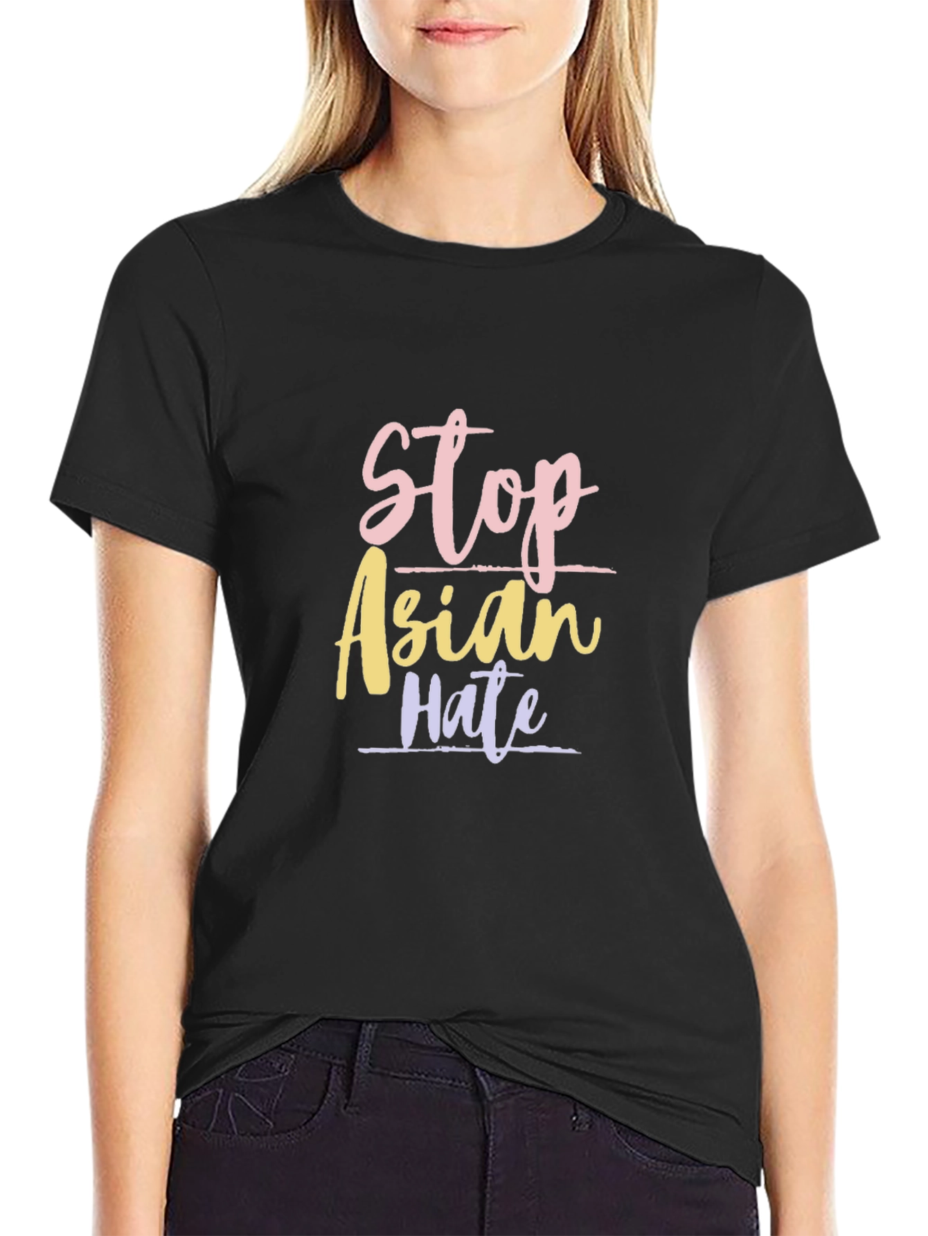 Stop Asian Hate Graphic Tee - Black Cotton T-Shirt
