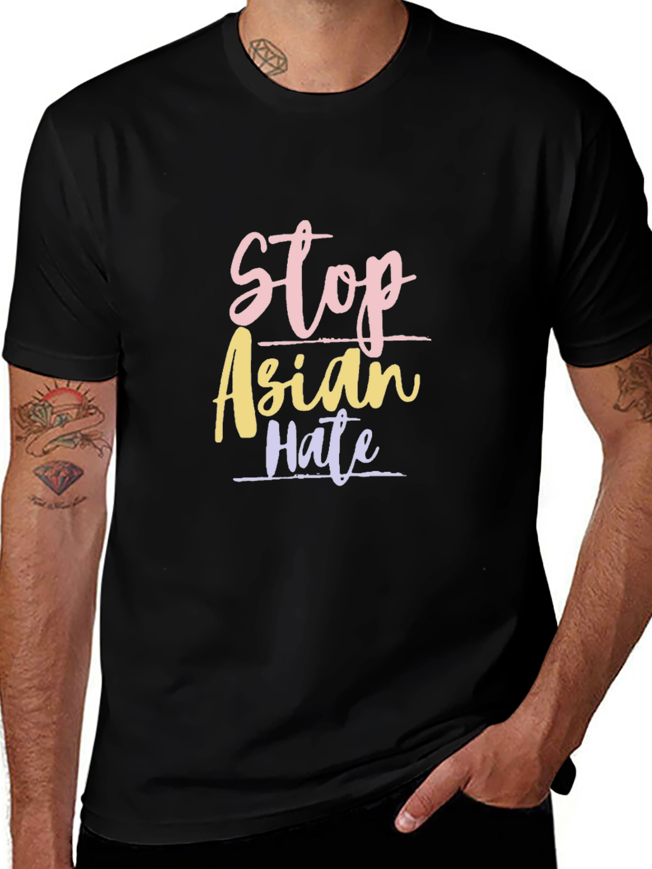 Stop Asian Hate Graphic Tee - Black Cotton T-Shirt
