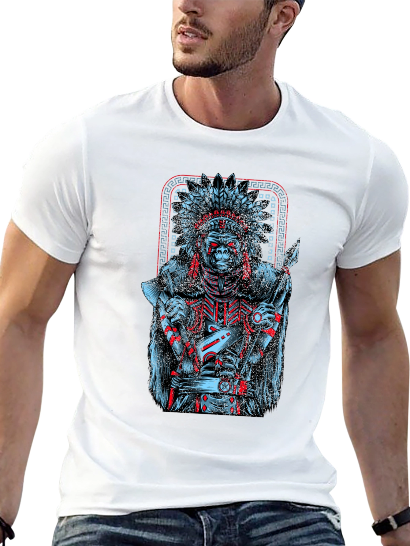 Tribal Chief Gorilla Graphic Tee - Unique Design