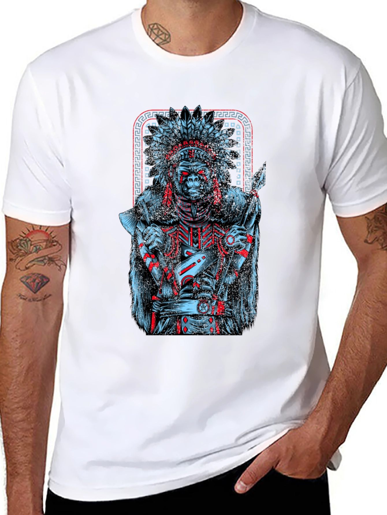 Tribal Chief Gorilla Graphic Tee - Unique Design
