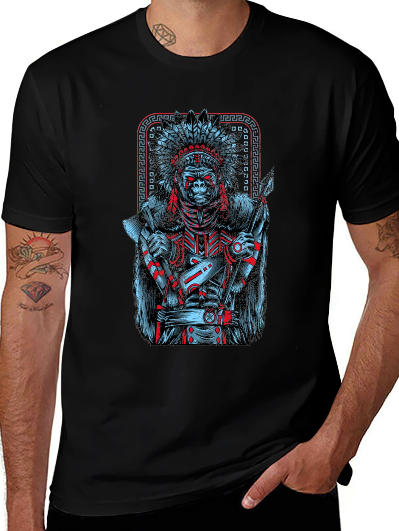 Tribal Chief Gorilla Graphic Tee - Unique Design
