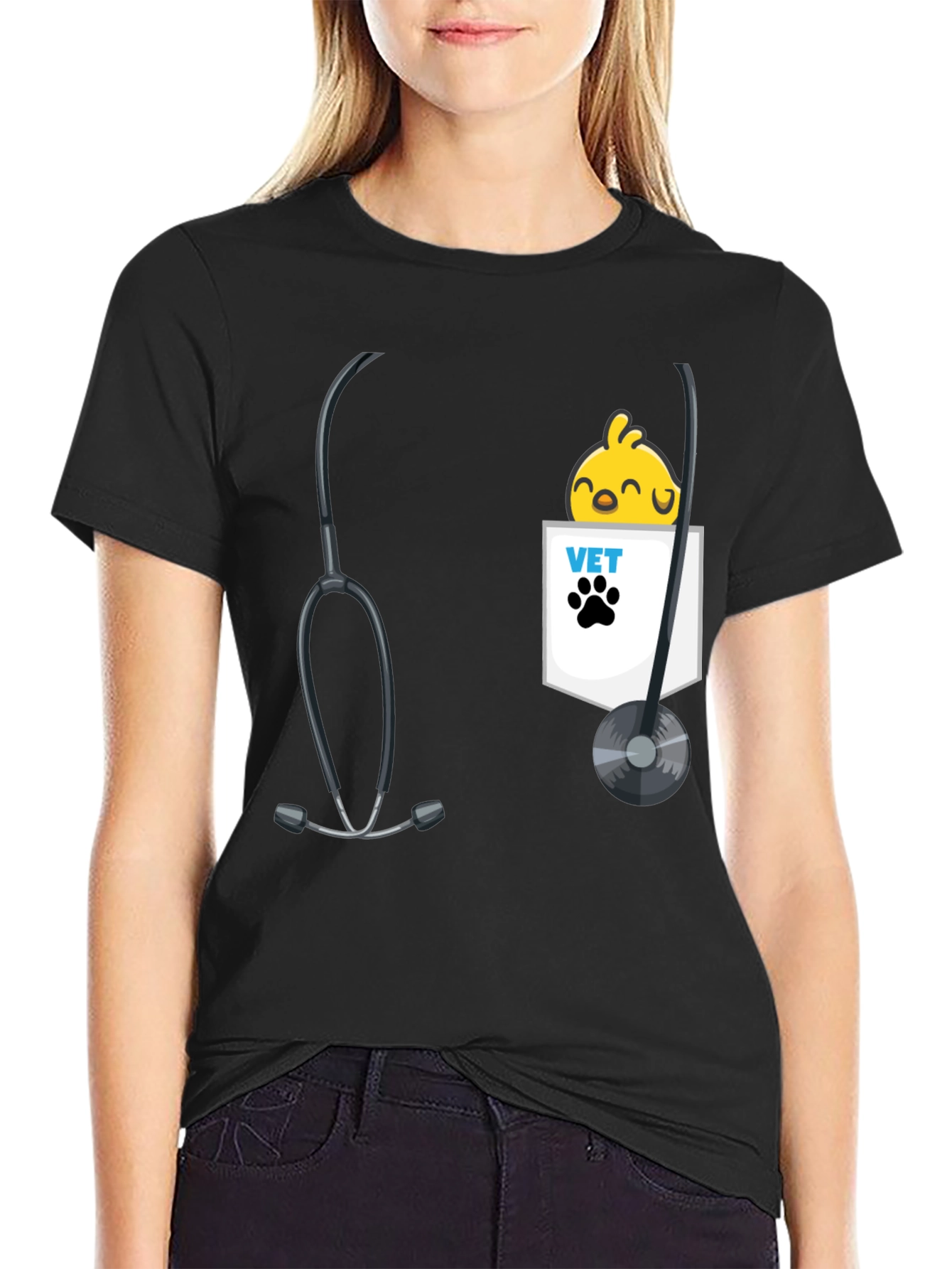 Vet Chick T-Shirt with Stethoscope Design