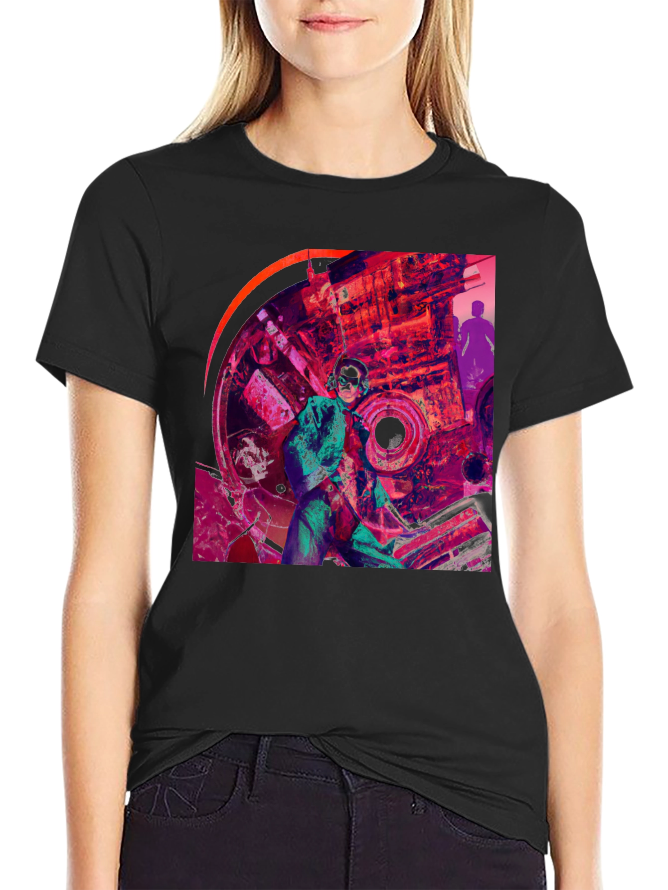Abstract Graphic Print Black T-Shirt