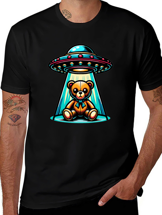 Alien Abduction Teddy Bear Black T-Shirt