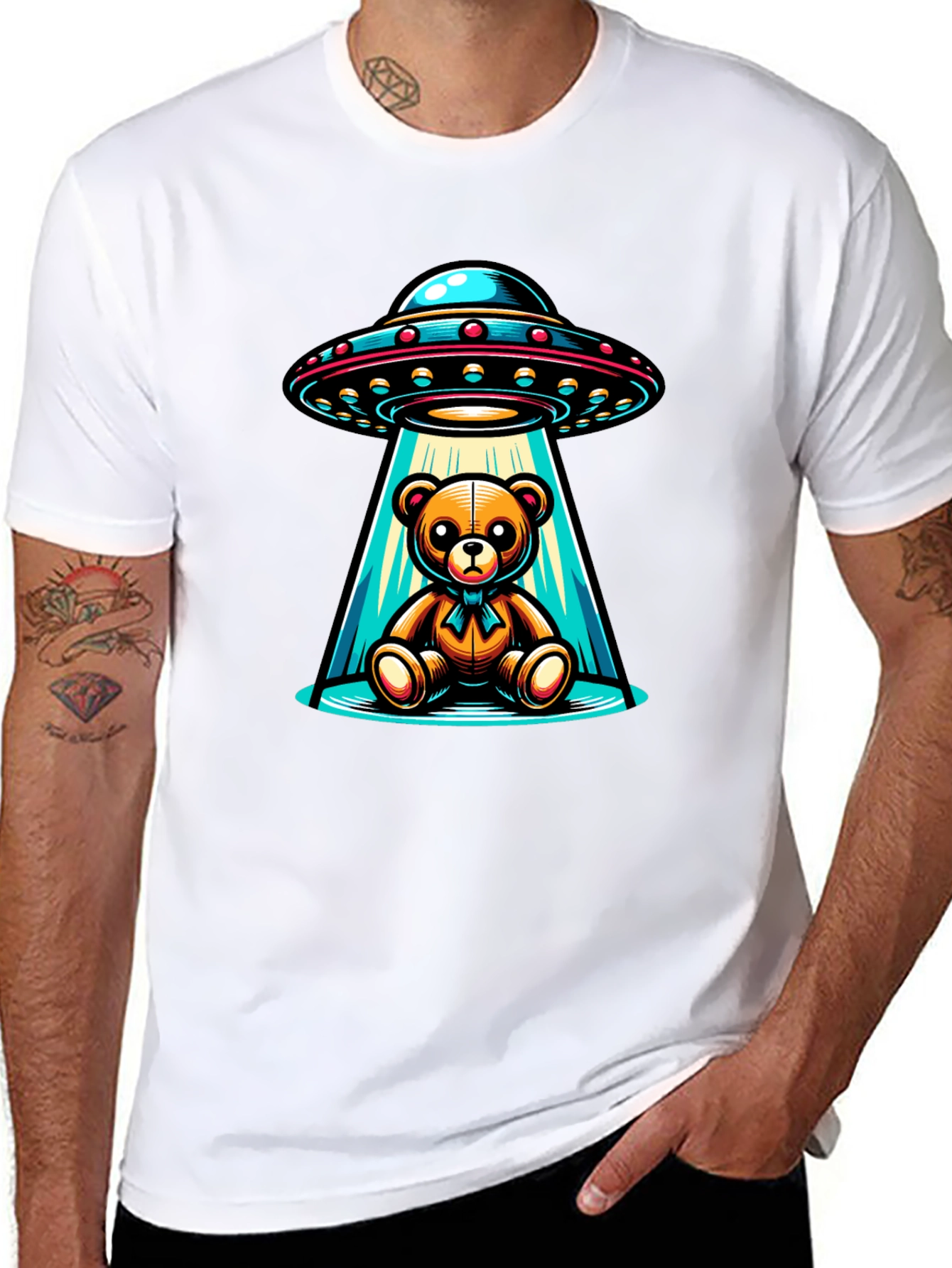 Alien Abduction Teddy Bear Black T-Shirt