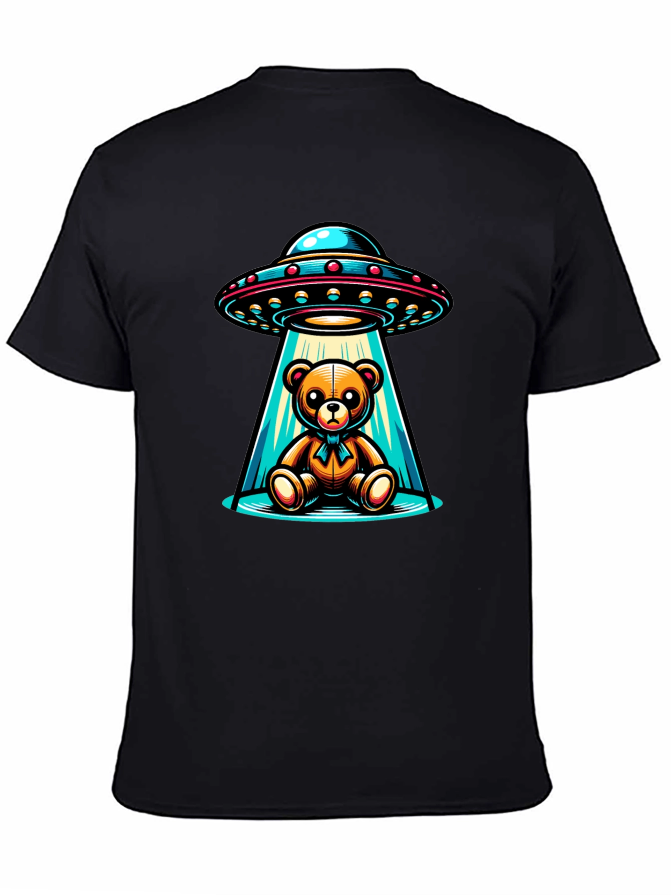 Alien Abduction Teddy Bear Black T-Shirt