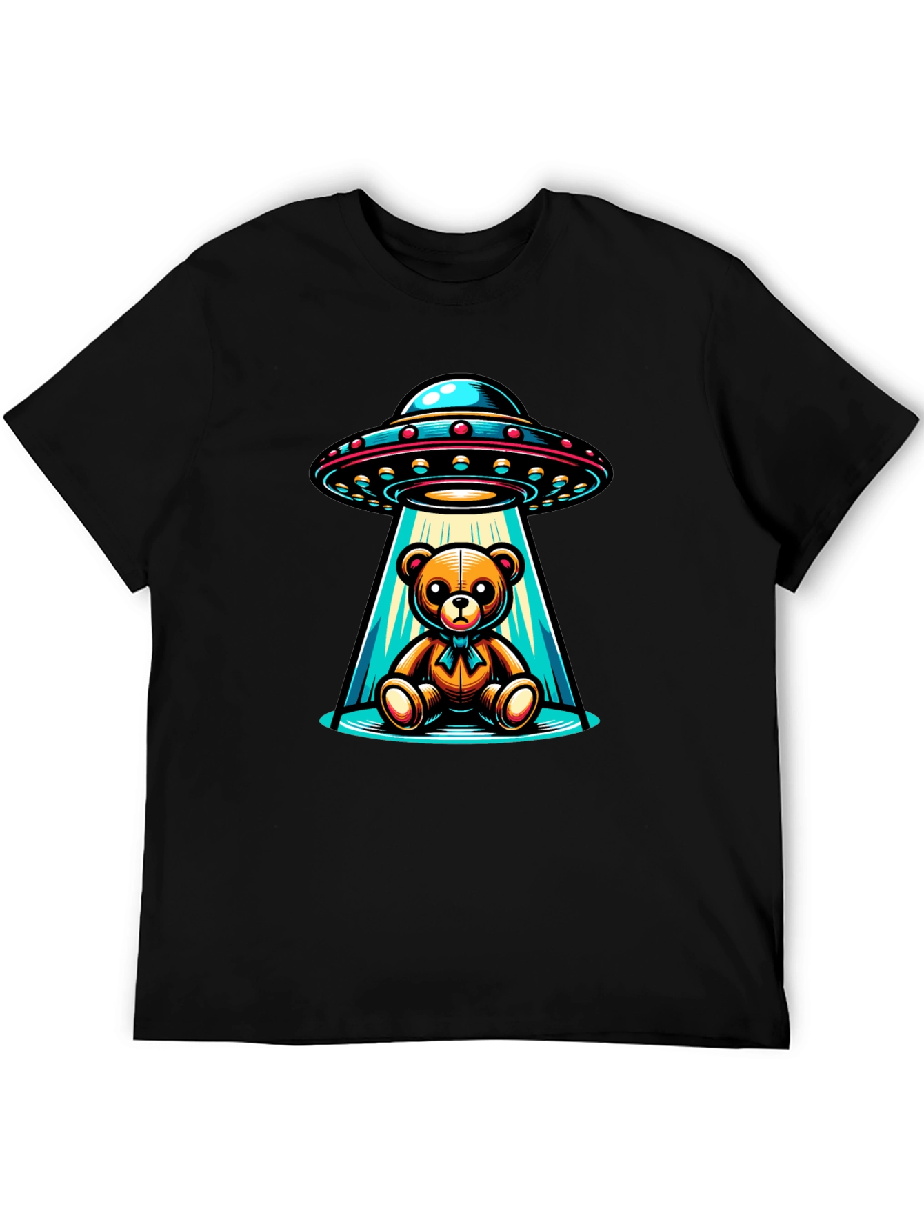 Alien Abduction Teddy Bear Black T-Shirt
