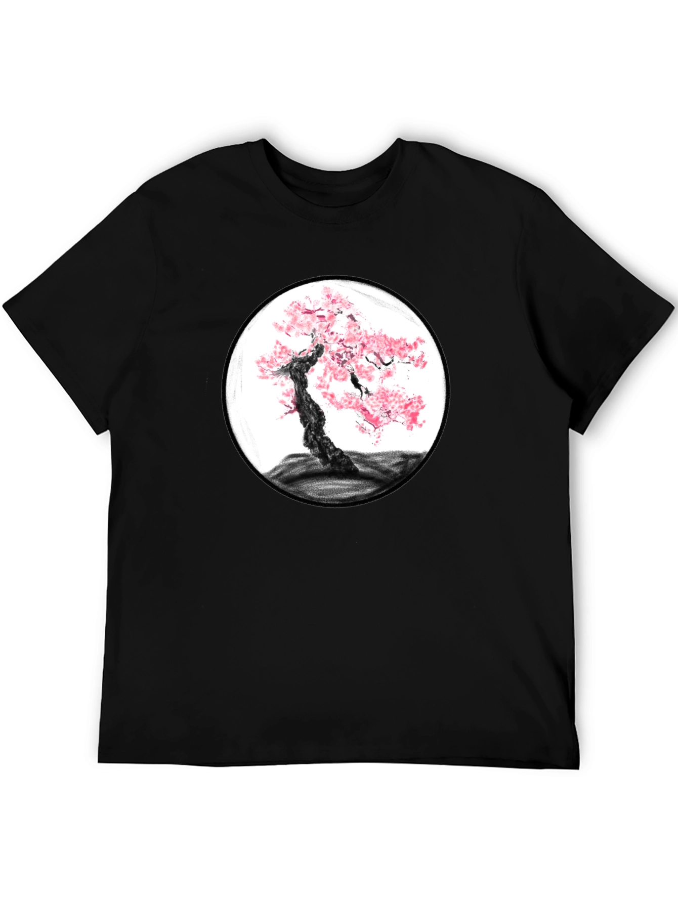 Cherry Blossom Tree Graphic Black T-Shirt