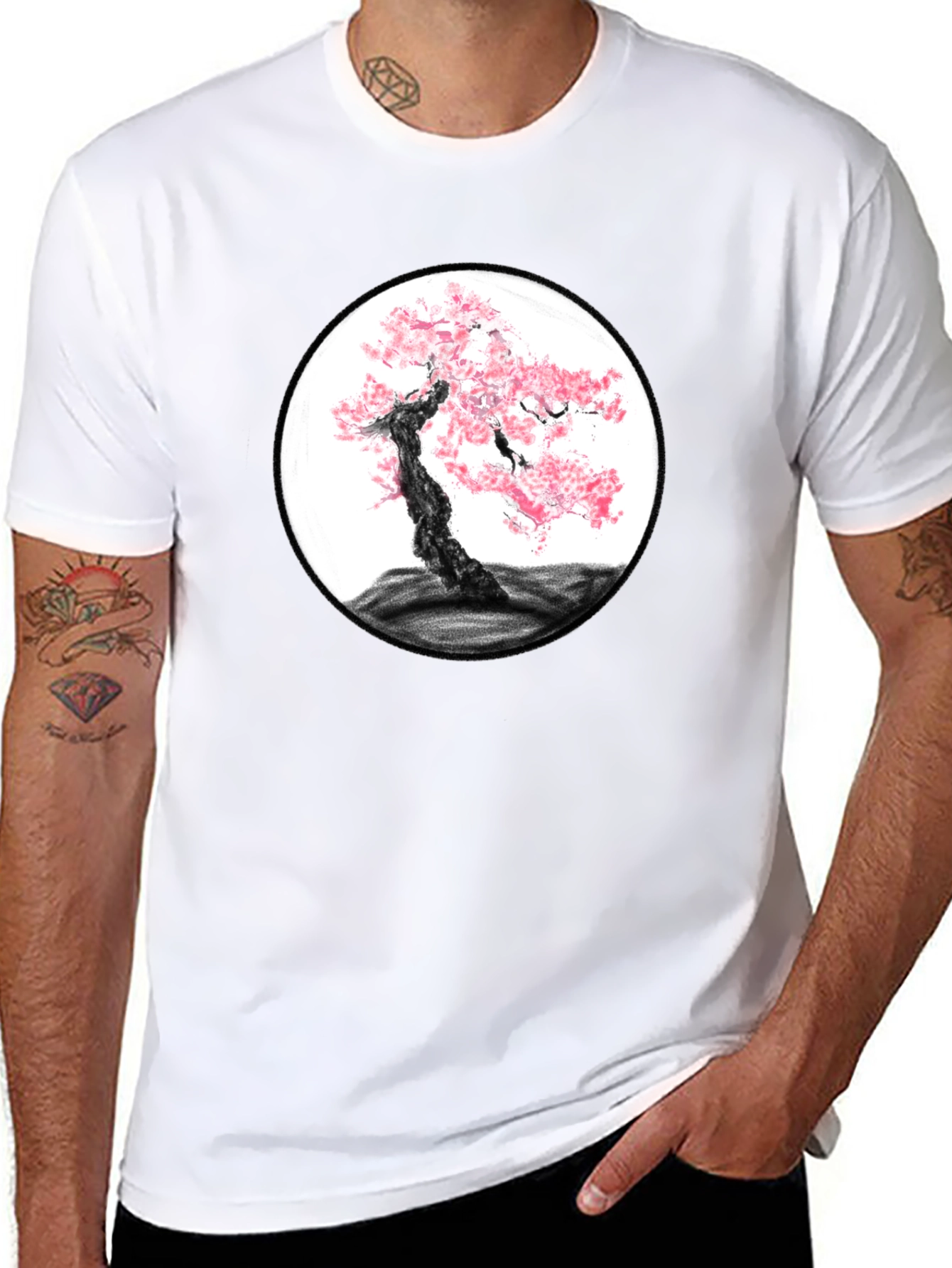 Cherry Blossom Tree Graphic Black T-Shirt