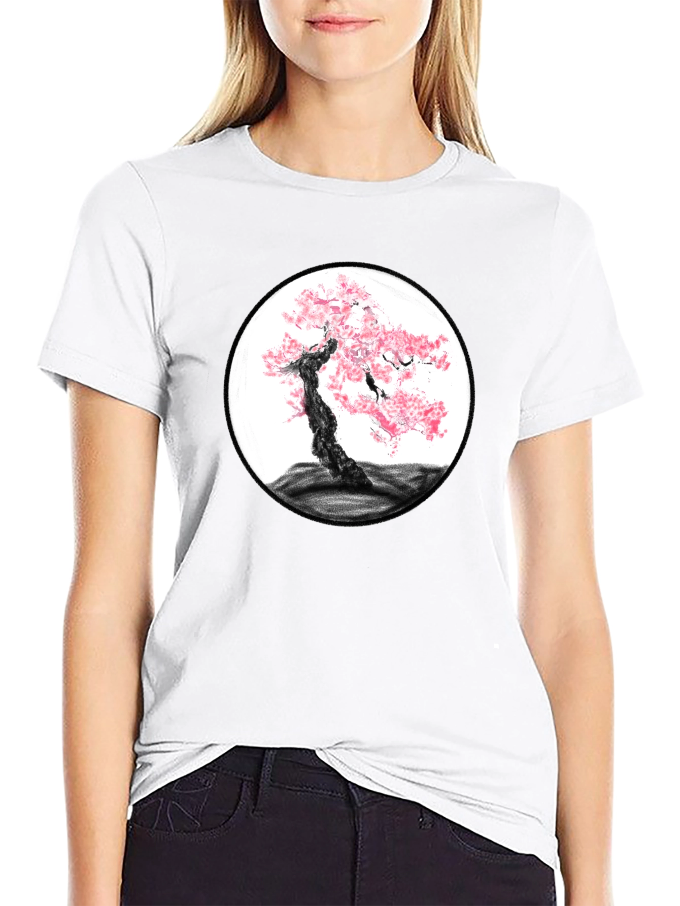 Cherry Blossom Tree Graphic Black T-Shirt