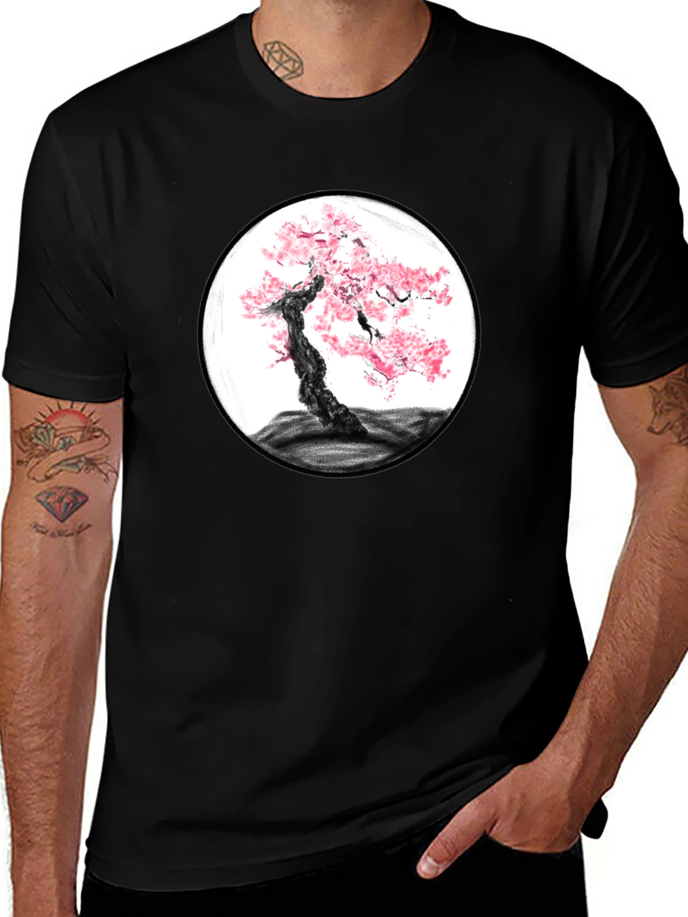Cherry Blossom Tree Graphic Black T-Shirt