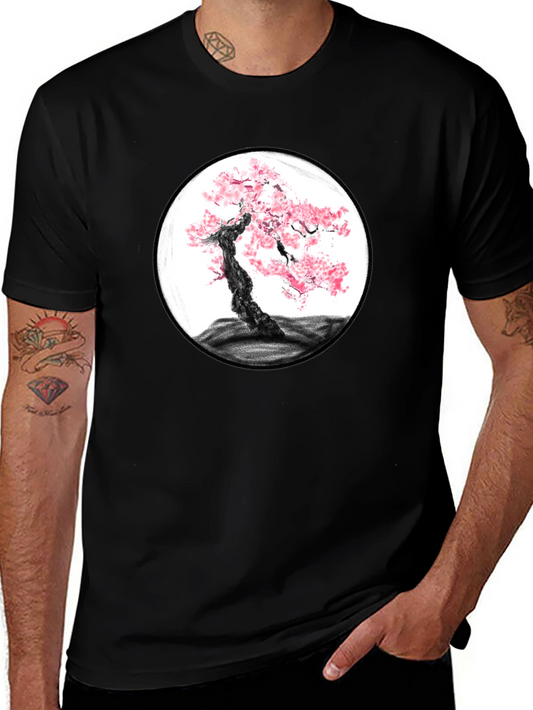 Cherry Blossom Tree Graphic Black T-Shirt