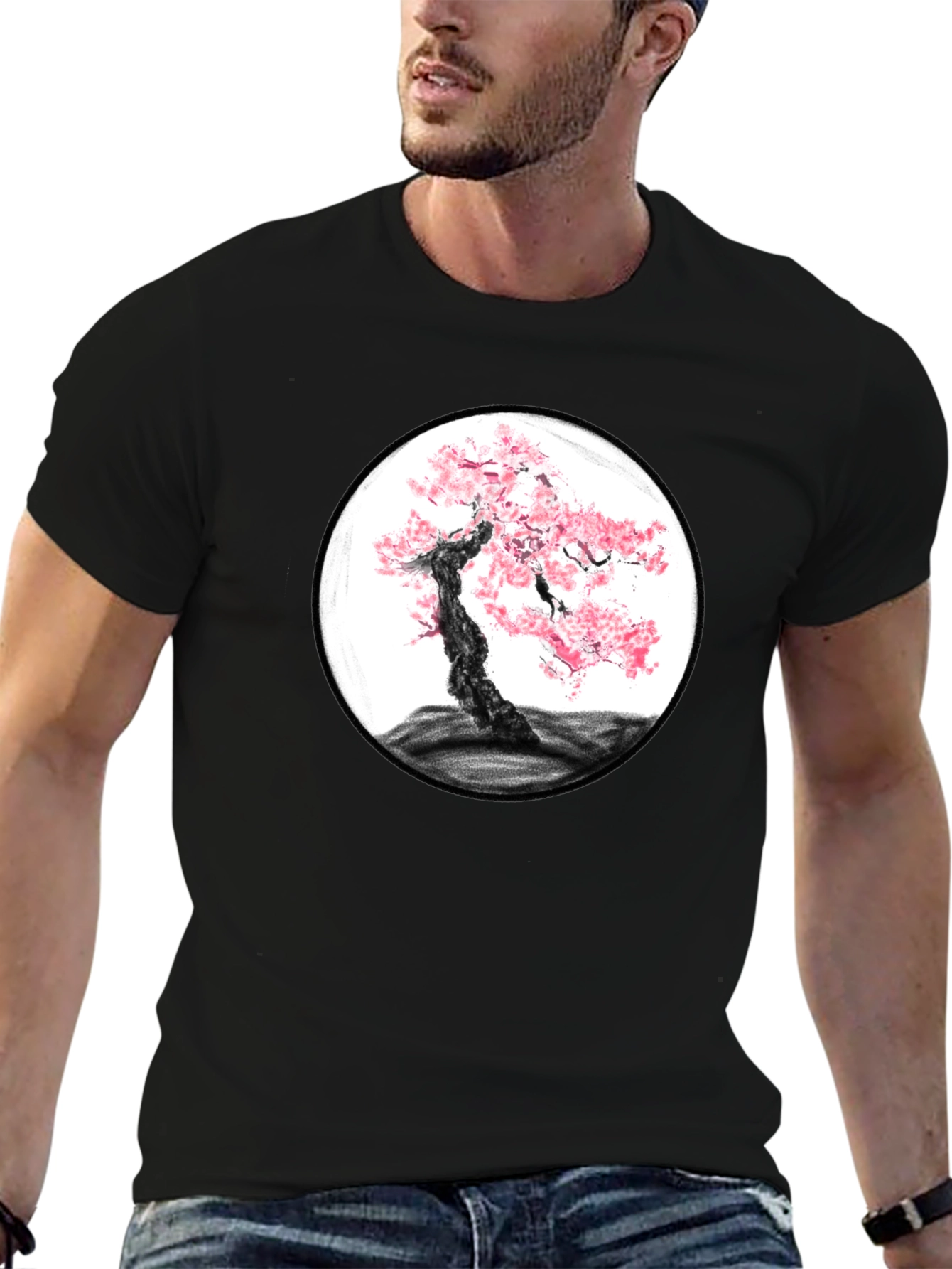 Cherry Blossom Tree Graphic Black T-Shirt
